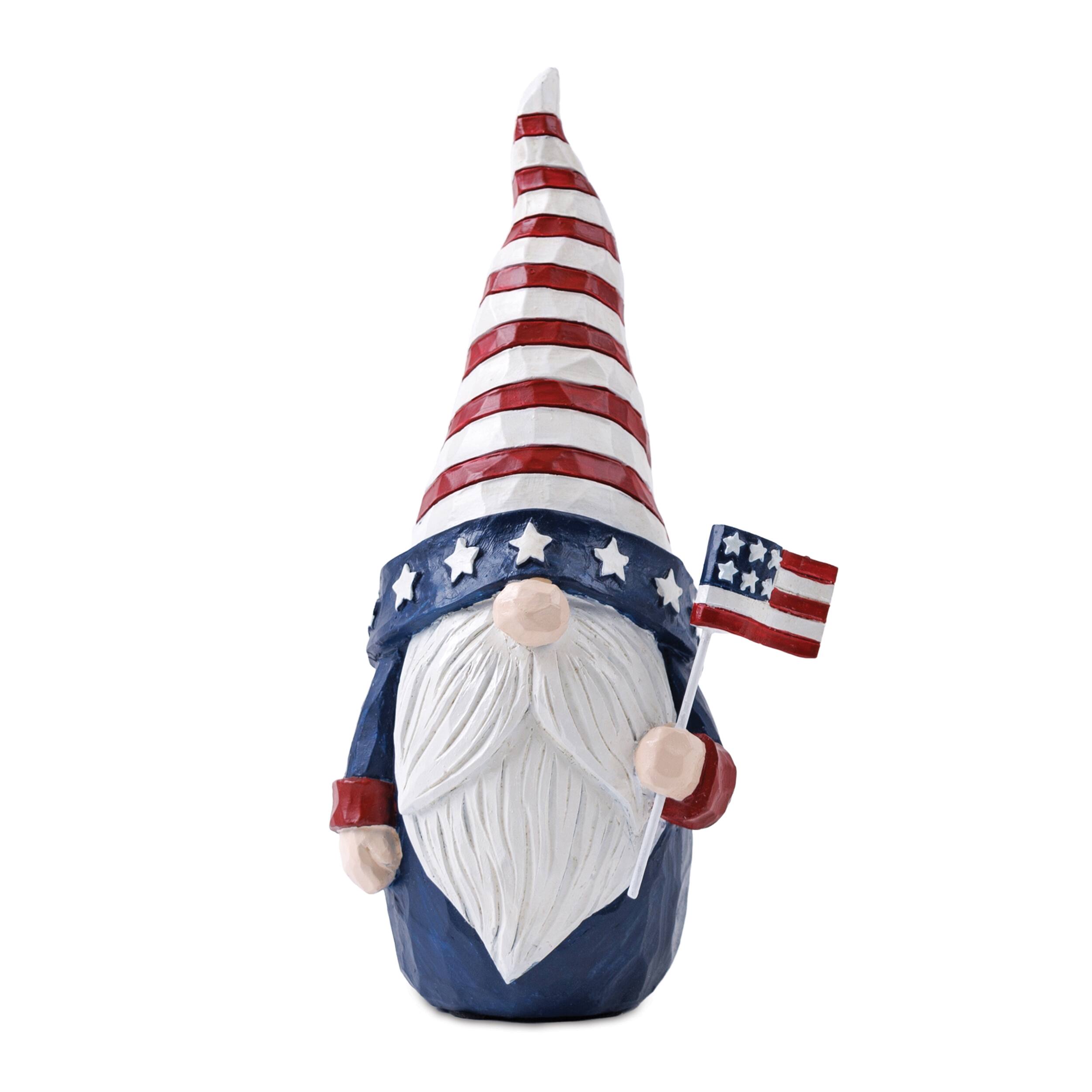 Left. BreeBe - Americana Gnome Figurine (Set of 2) - Red, White, Blue.