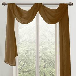 RT Designers Collection - Celine 55 x 216 in. Sheer Curtain Scarf Valance for Elegant Window Treatments - Coffee