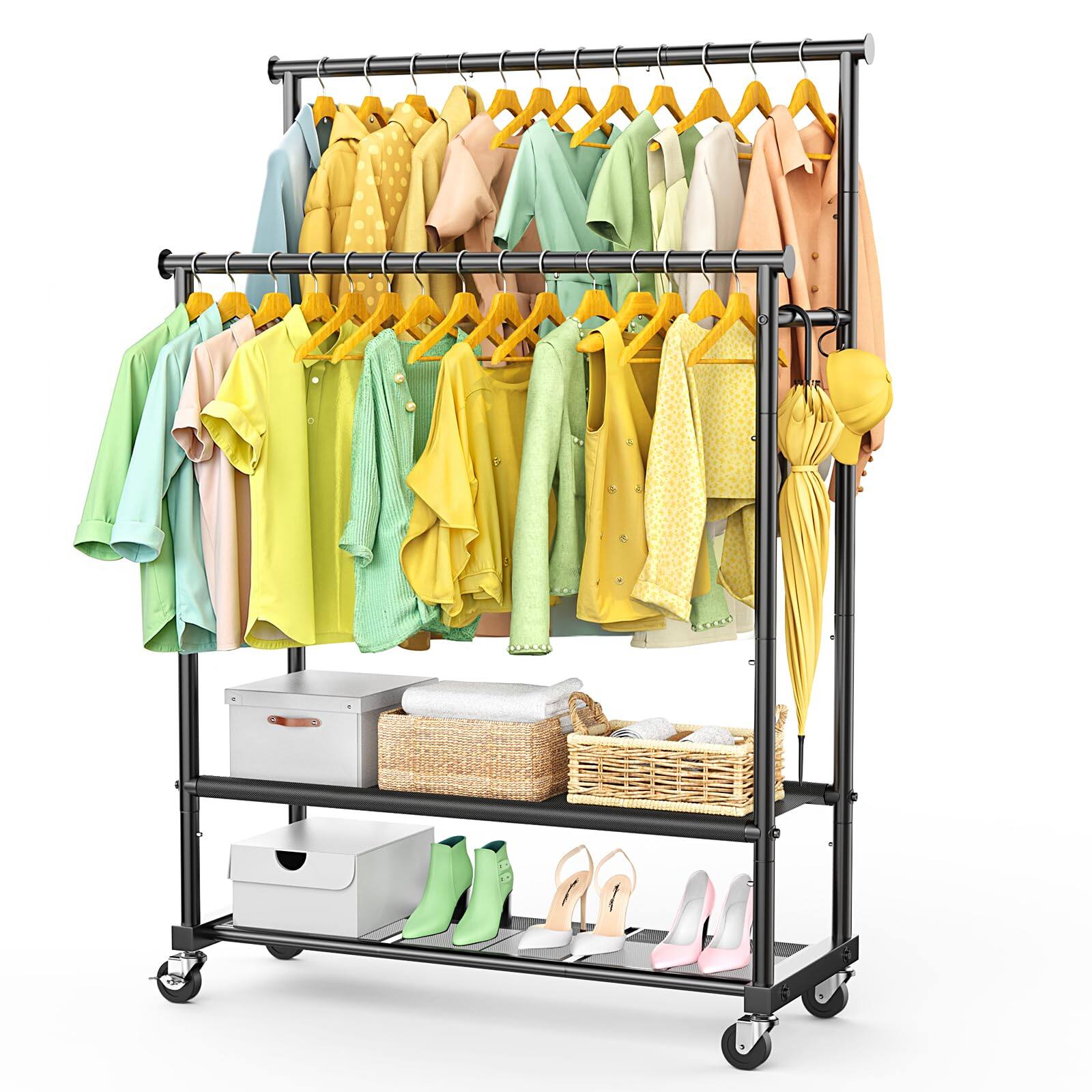 Hirose Alice - Heavy Duty Clothes Rack with Oxford Bottom Shelf and Mesh Bottom Shelf Freestanding Garment Racks with Doub - Default