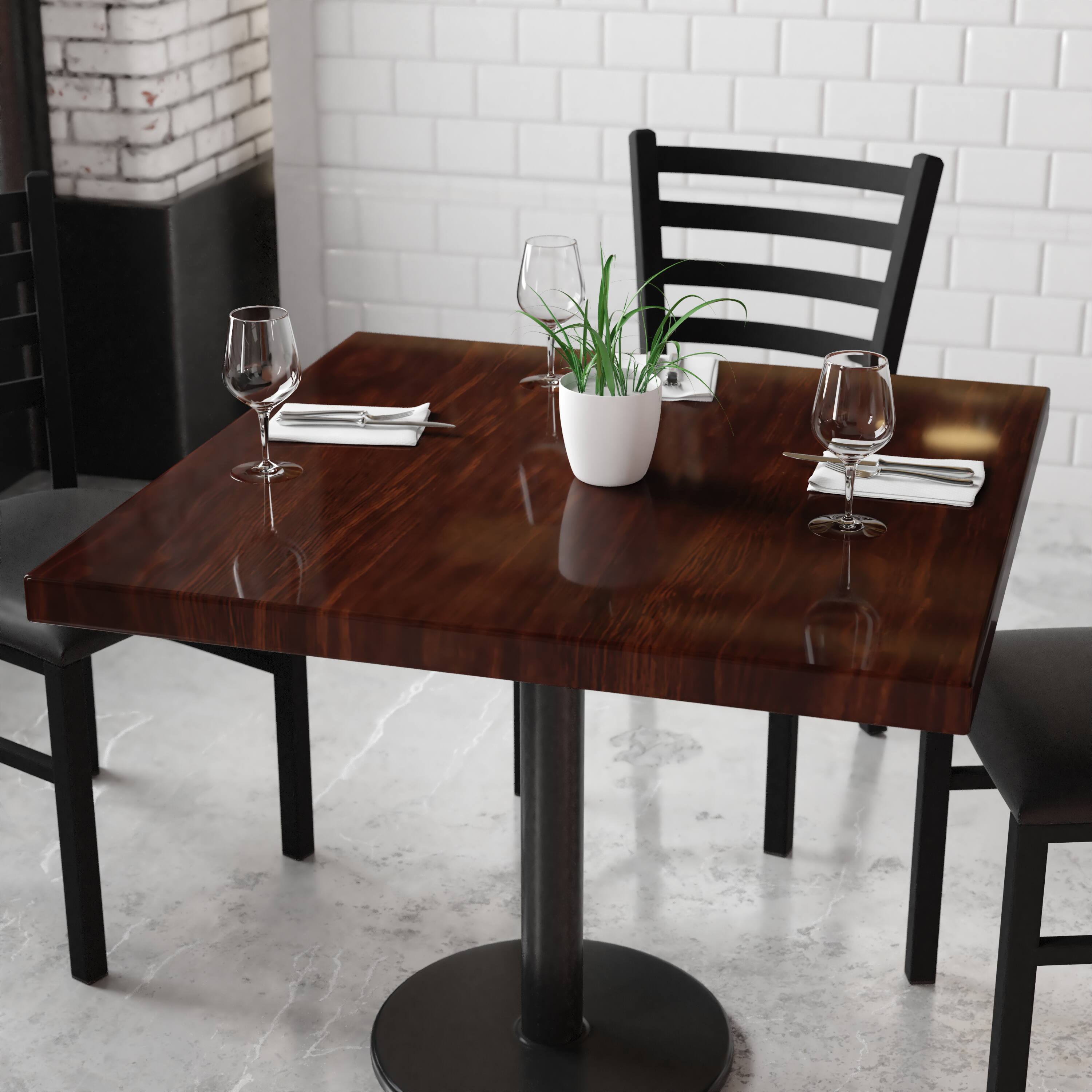 Alt View 1. Emma + Oliver - 36" Square High-Gloss Resin Table Top with 2" Thick Drop-Lip - Walnut.
