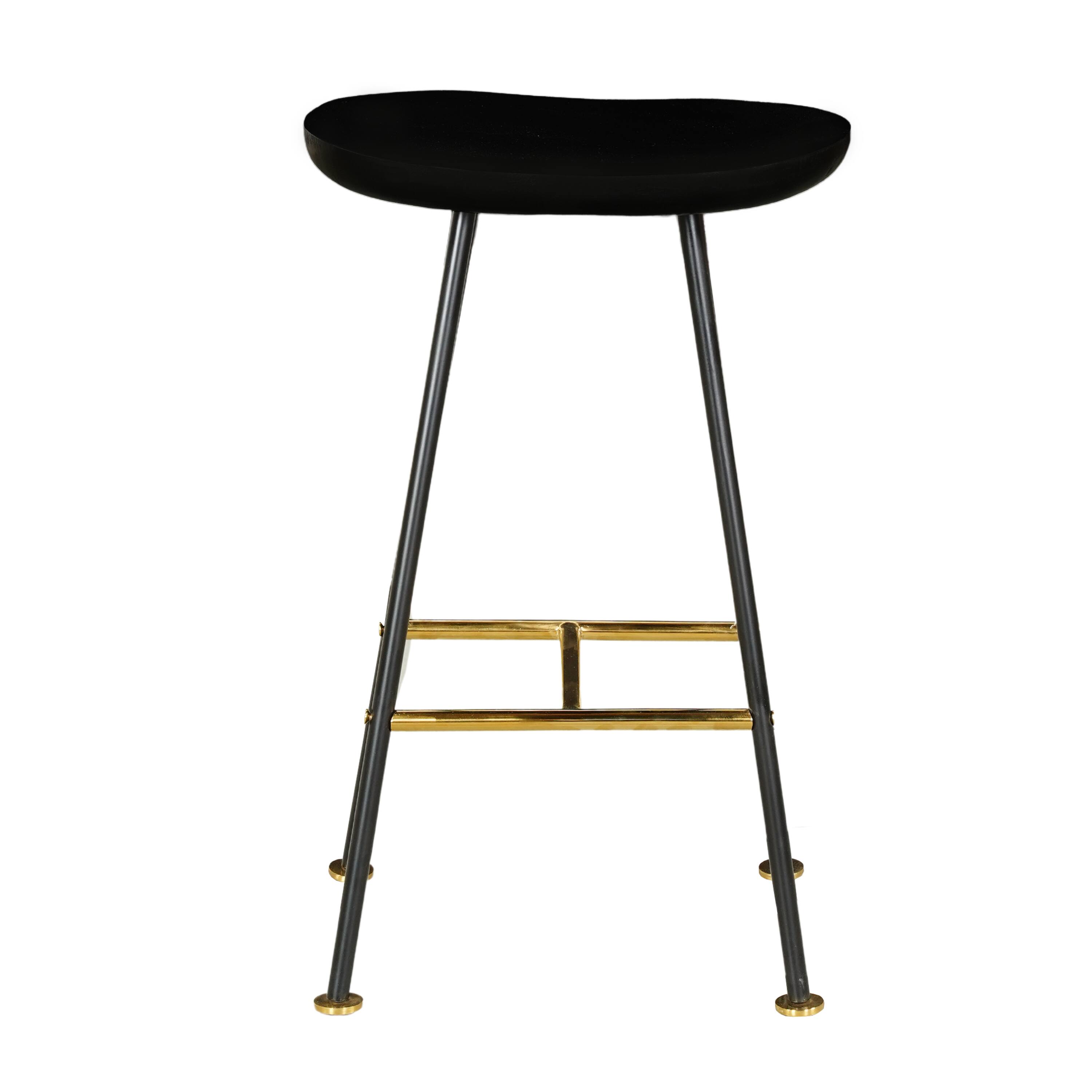 Alt View 1. Manhattan Lane - Elira 24" Backless Counter Stool with Mango Wood Saddle Seat | Black Iron Legs | Gold Footrest - Black, Gold.
