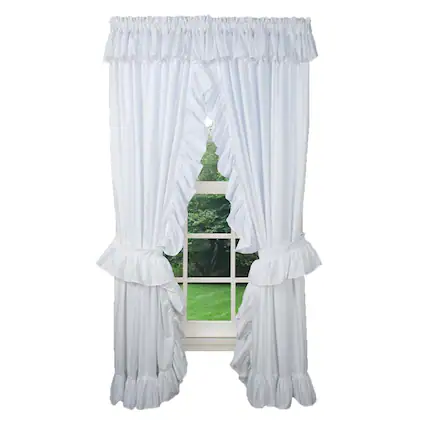 Front. Ellis Curtain - Ellis Curtain 2-Piece Ruffled Priscilla Window Curtain Panel Pair with ties - 80x84" White - White.