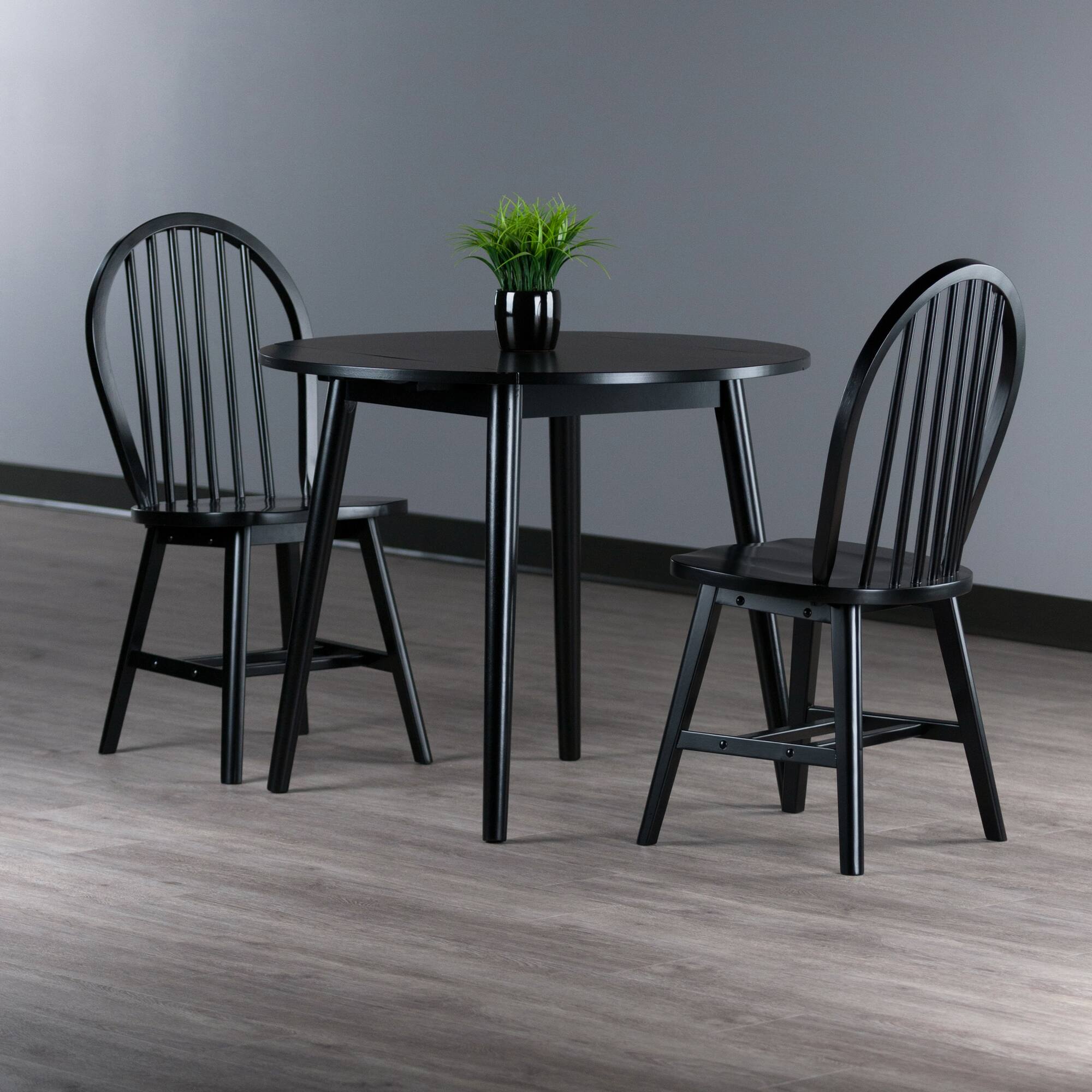 Alt View 5. Winsome Wood - Moreno 3-Pc Set, Drop Leaf Table with Windsor Chairs - Black.