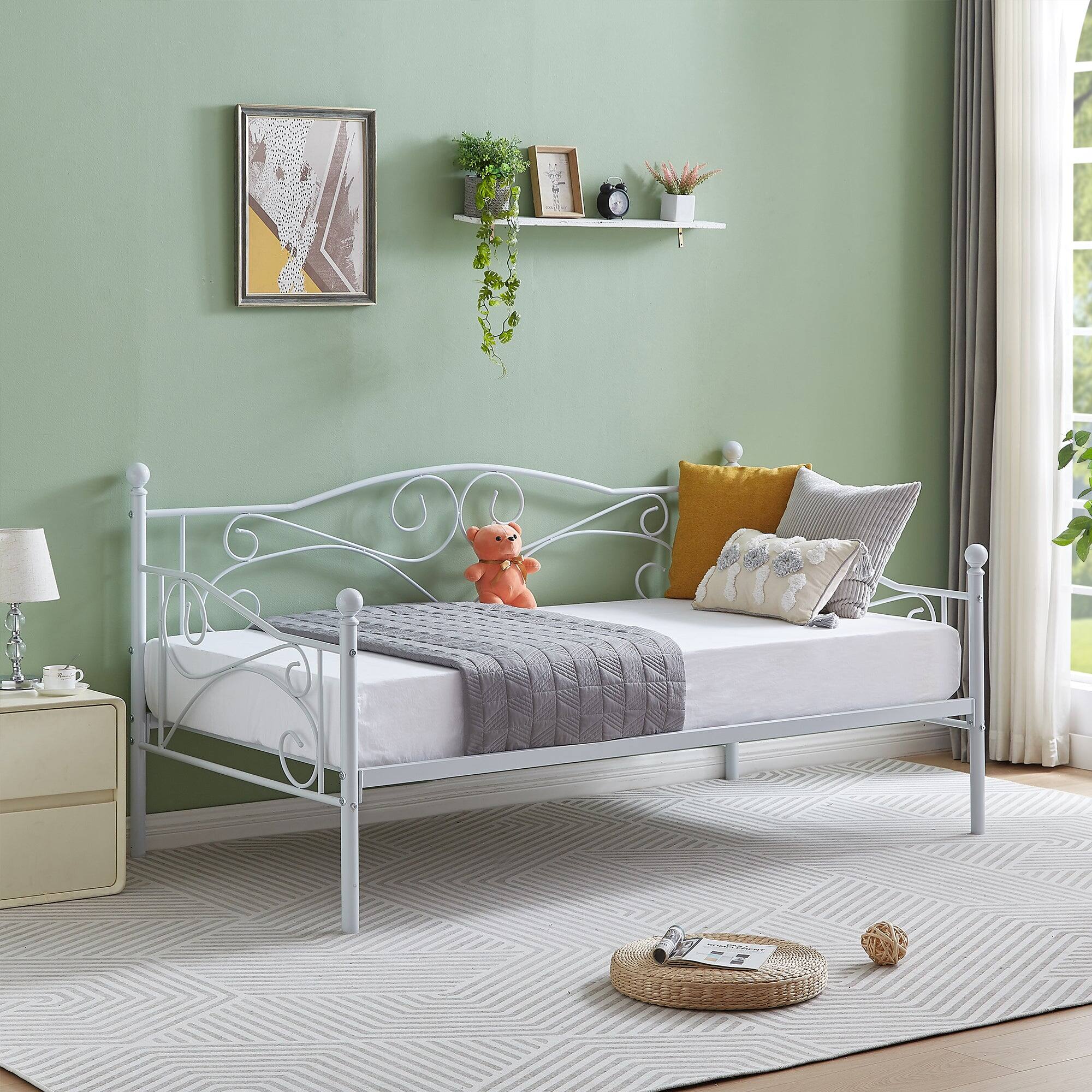 Alt View 1. Vecelo - Classic Twin Metal Daybed Frame with Storage Space – Sturdy Modern Sofa Bed Frame for Guest Room or Living Room - white.
