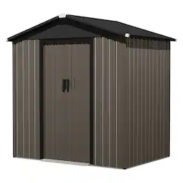 Nuu Garden - 6 x 4 FT Metal Outdoor Backyard Garden Storage Tool Shed with Sliding Doors - Black and Brown