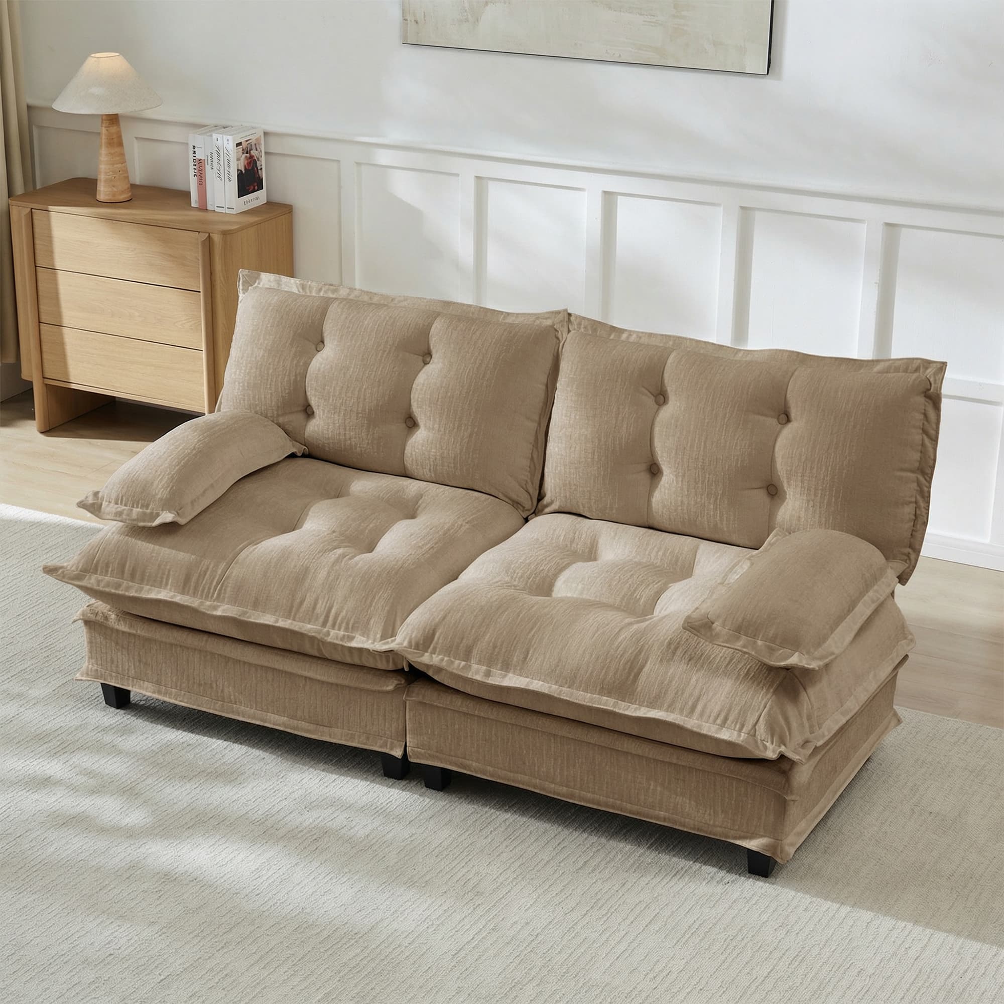 Anysun - 77" Loveseat - Modern Chenille Sectional Sofa, 2-Seat Design, Lattice-Decor Cushions, Breathable Fabric for Living Room. - Coffee