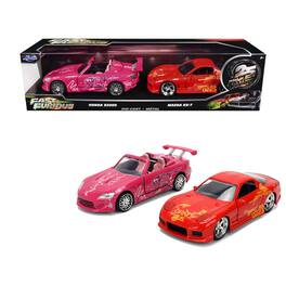 Honda S2000 Pink with Graphics and Mazda RX-7 Orange with Graphics Set of 2 pieces 1/32 Diecast Model Cars by Jada