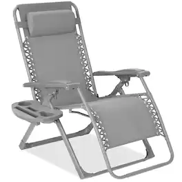 Best Choice Products - Monochromatic Zero Gravity Chair, Folding Patio Recliner w/Side Tray, Headrest - Dove Gray
