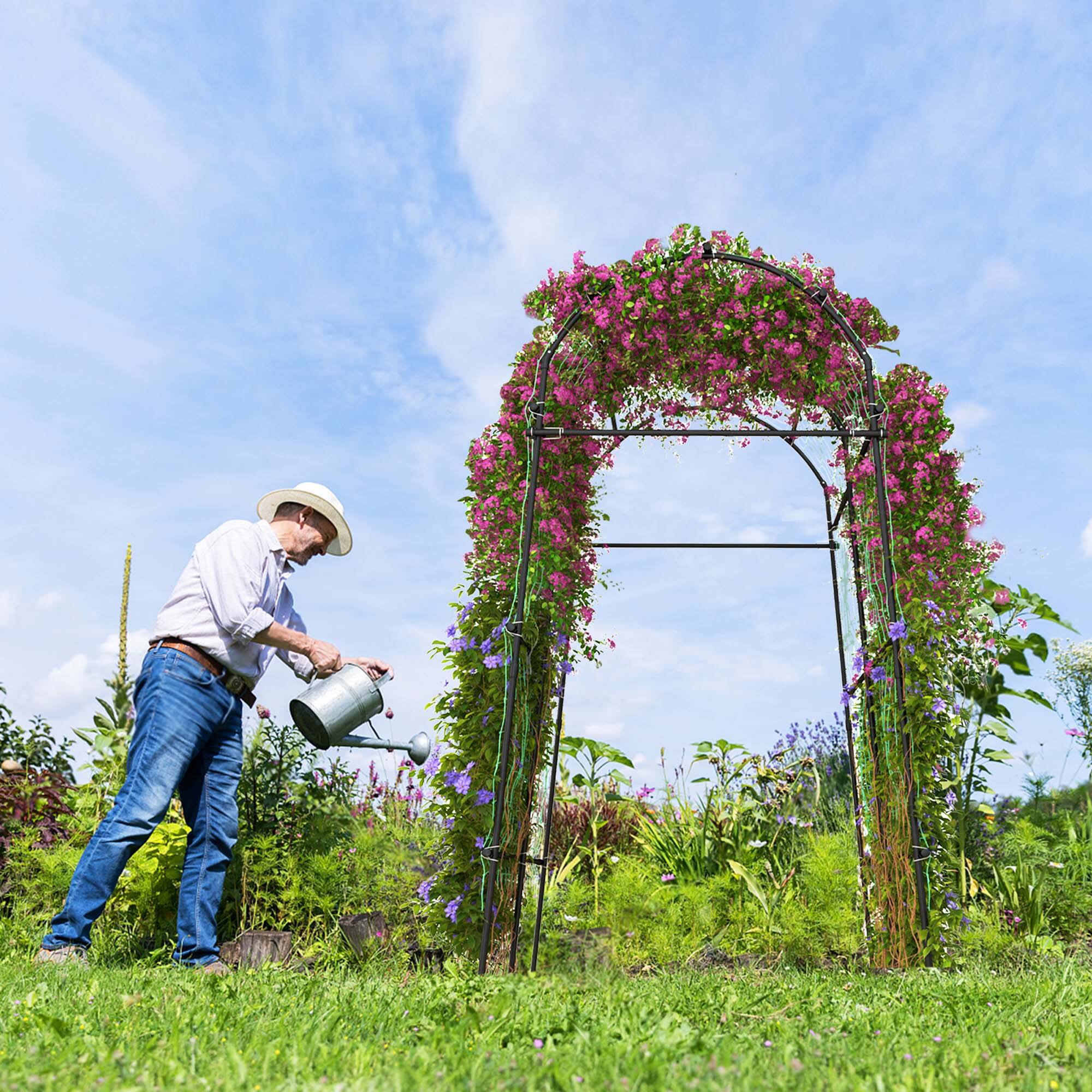 Alt View 4. Costway - 7.5FT Garden Arch Trellis Outdoor Plant Support Archway for Climbing Vine Flower - Black + Green.