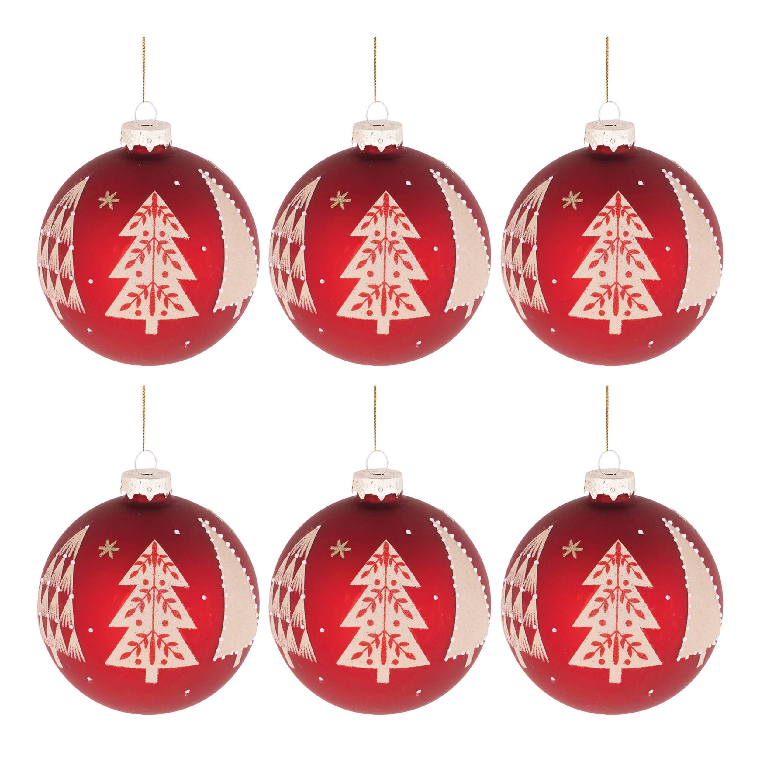 Back. BreeBe - Beaded Pine Tree Ball Ornament (Set of 6) - Red, Beige.