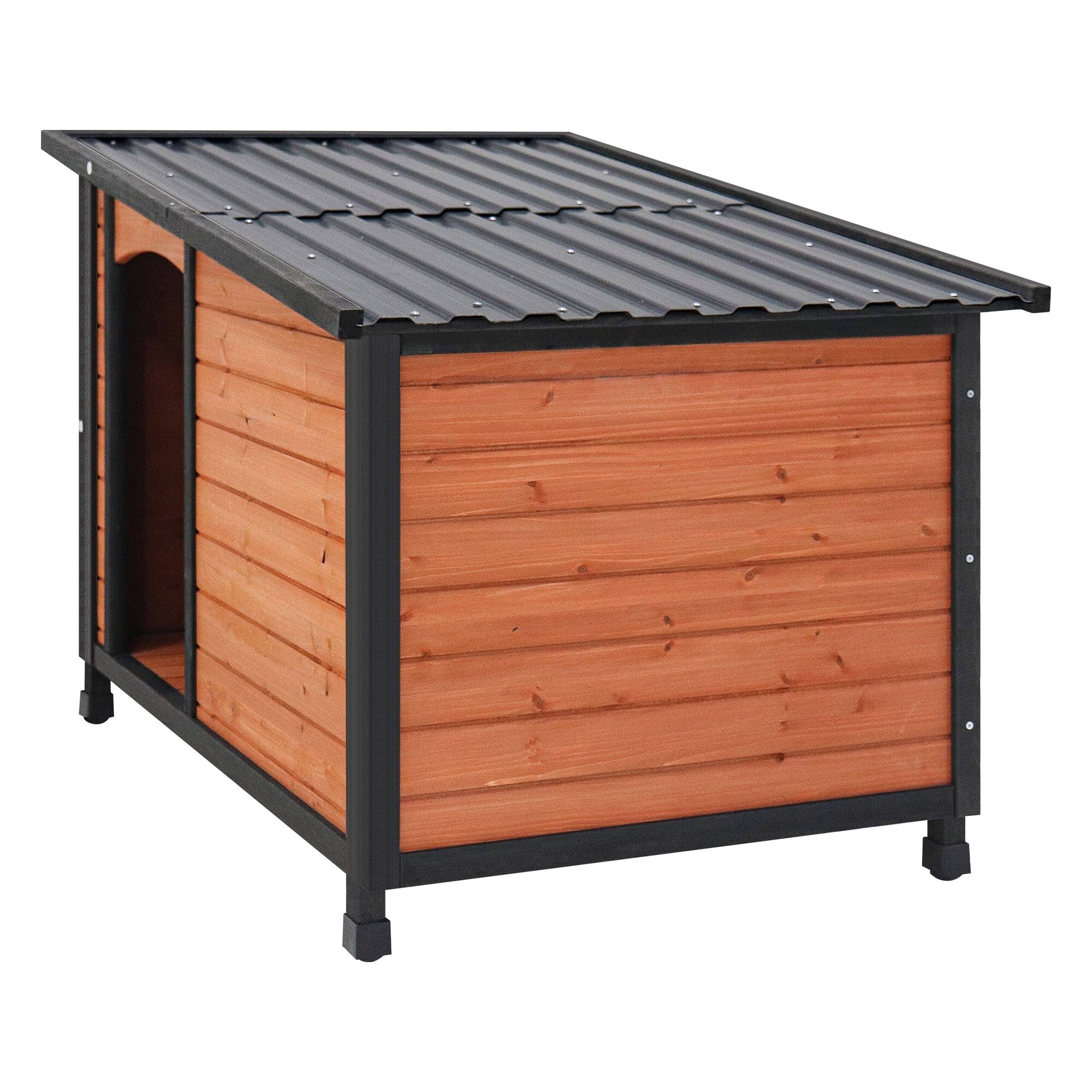 Left. Pefilos - 46" Wood Dog House for Large Dogs with PVC Roof and Removable Floor Outdoor Weatherproof Pet Cat House.
