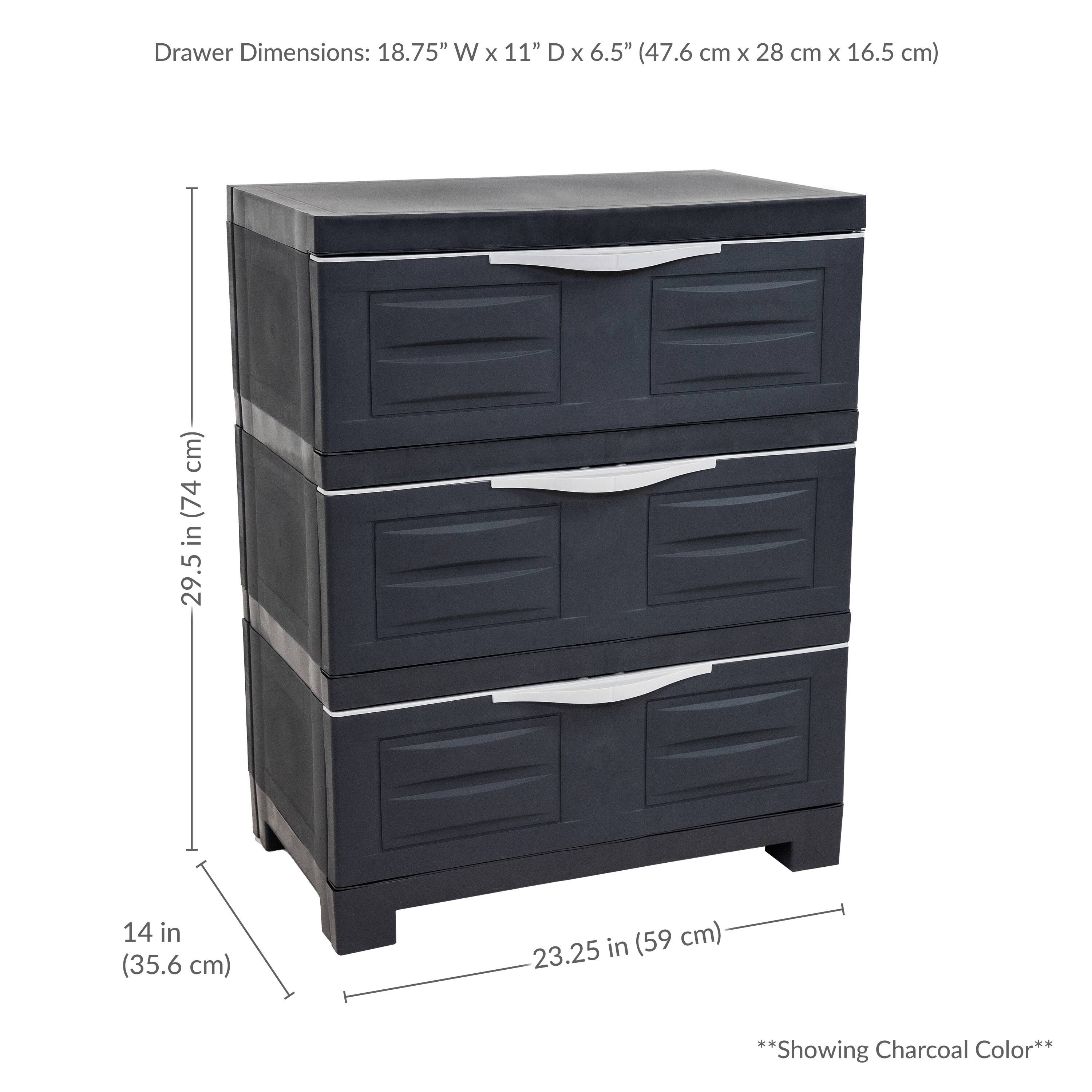 Drawer Dimensions: 18.75" W x 11" D x 6.5" (47.6 cm x 28 cm x 16.5 cm)

Overall Dimensions: 23.25" W x 14" D x 29.5" H (59 cm x 35.6 cm x 74 cm)

Showing Charcoal Color