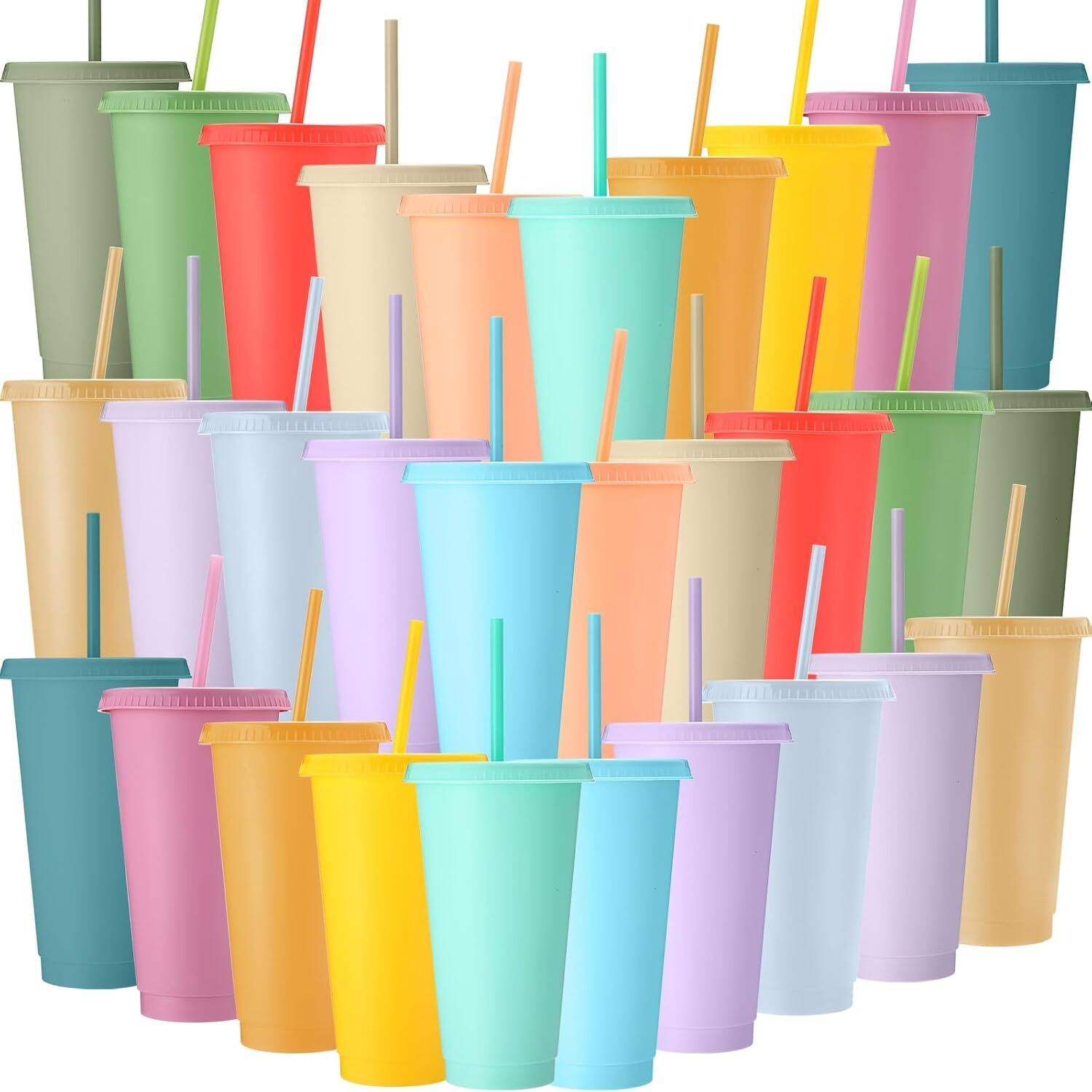 Front. PARKER SLATER - 30-pack 24–27oz pastel reusable plastic tumblers with lids and straws, perfect for parties, birthdays, iced drinks. - Pastel.