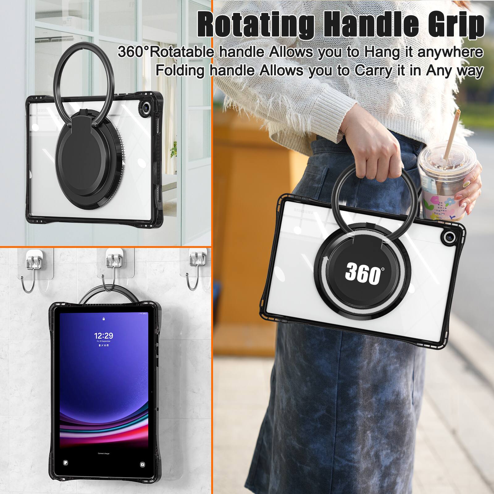 Rotating Handle Grip

360° Rotatable handle Allows you to Hang it anywhere
Folding handle Allows you to Carry it in Any way

12:29