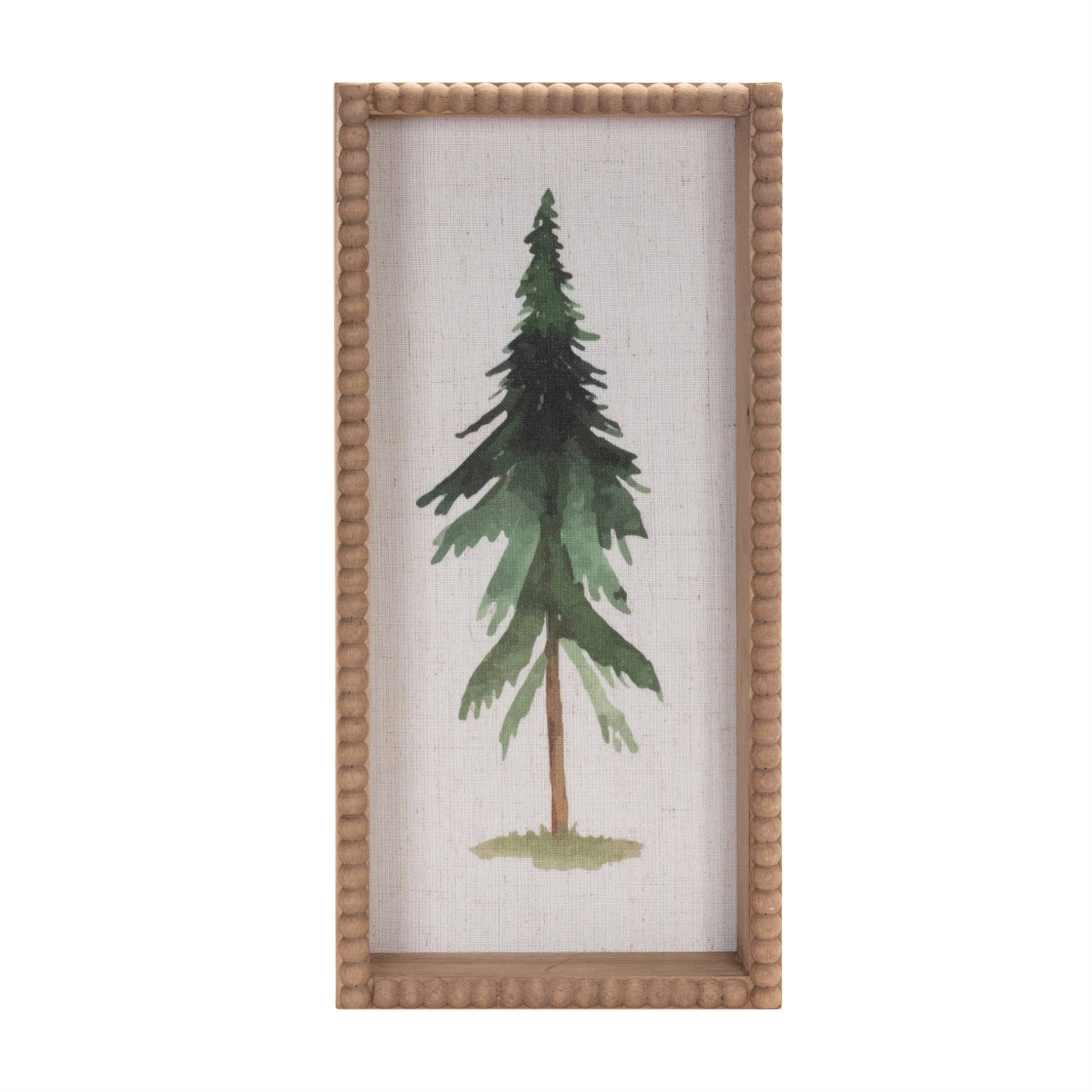 Back. BreeBe - Framed Pine Tree Plaque (Set of 2) - Green, Beige.