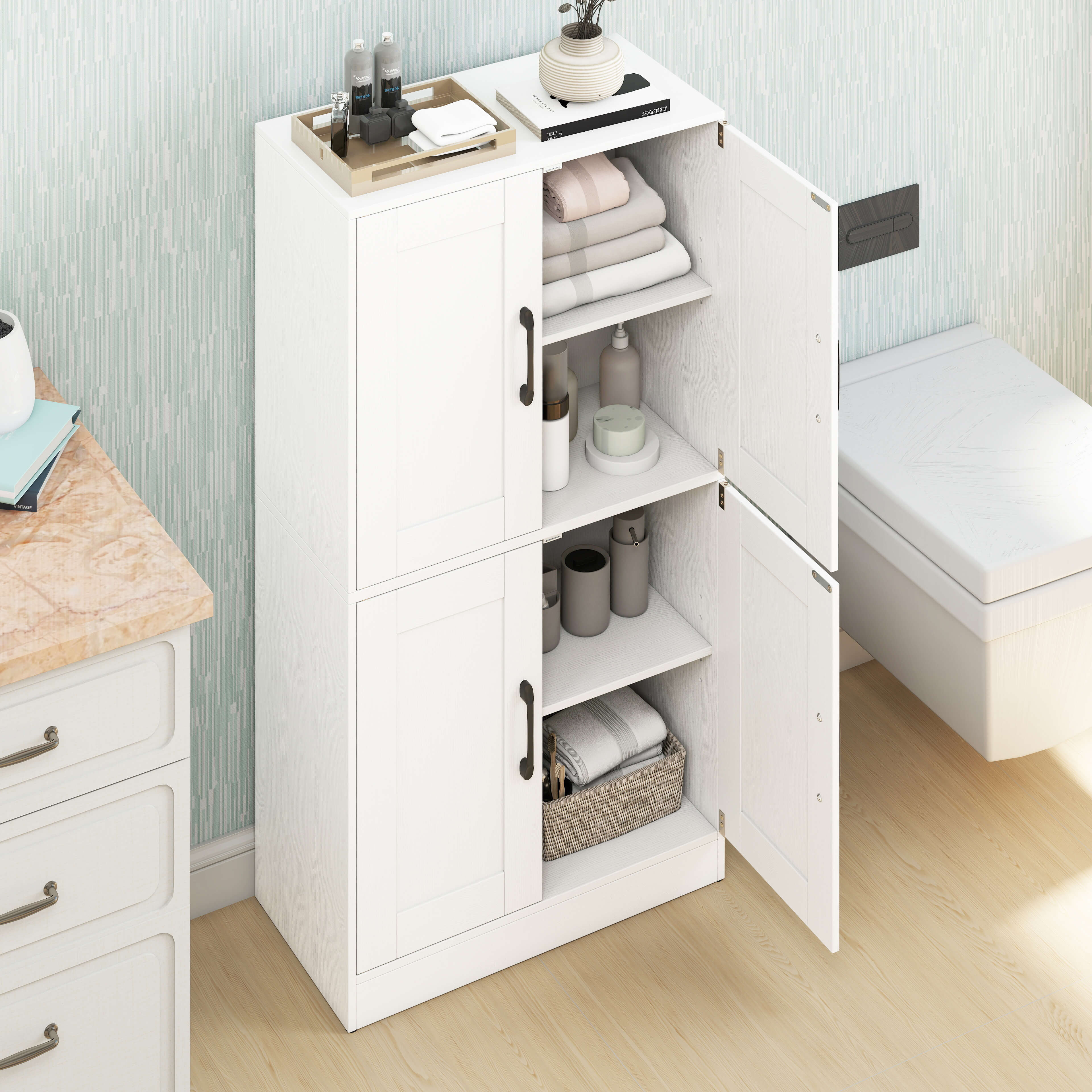Alt View 3. Costway - Costway Bathroom Cabinet with Doors & Adjustable Shelves Storage Organizer for Living Room - White.