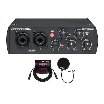 AUDIOBOX USB96
48V
1 Mic/Inst
2 Mic/Inst
Clip
Mixer
Inputs
Playback
Main
-80dB
0dB
Power
PreSonus
Pro Audio
Microphone Cable