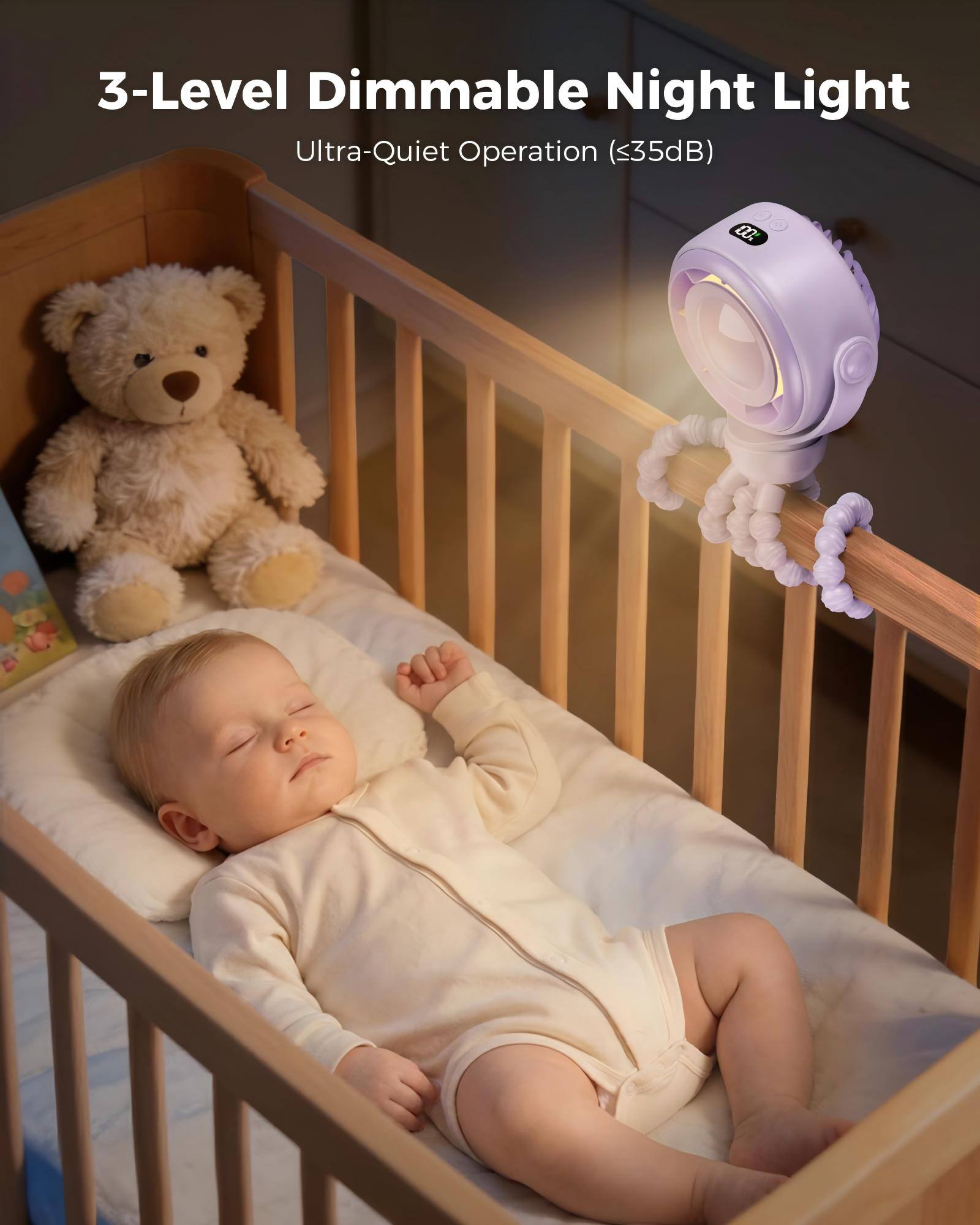 3-Level Dimmable Night Light  
Ultra-Quiet Operation (<35dB)