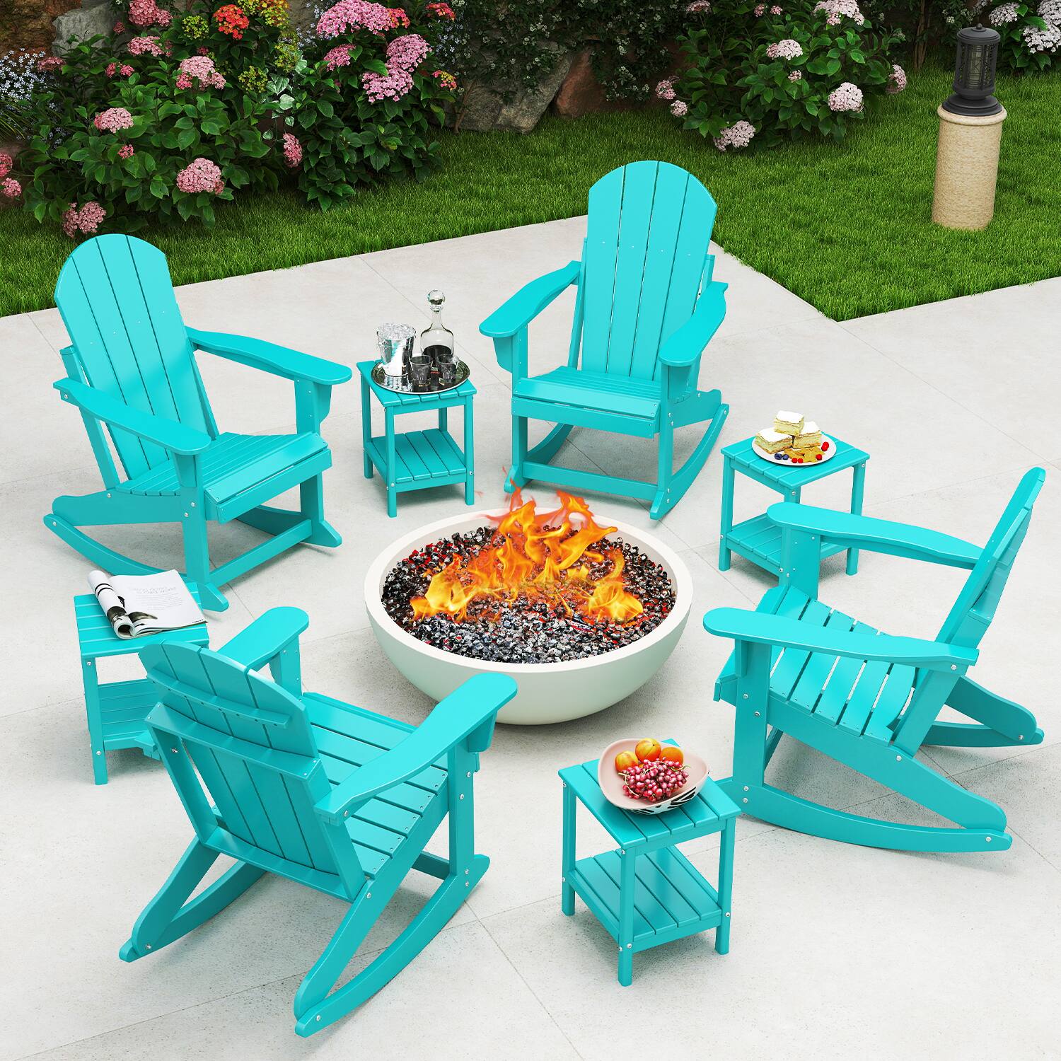 Alt View 2. FODINGHILL - Adirondack Rocking Chair, All weather Outdoor Chair for Patio & Garden - Aqua.