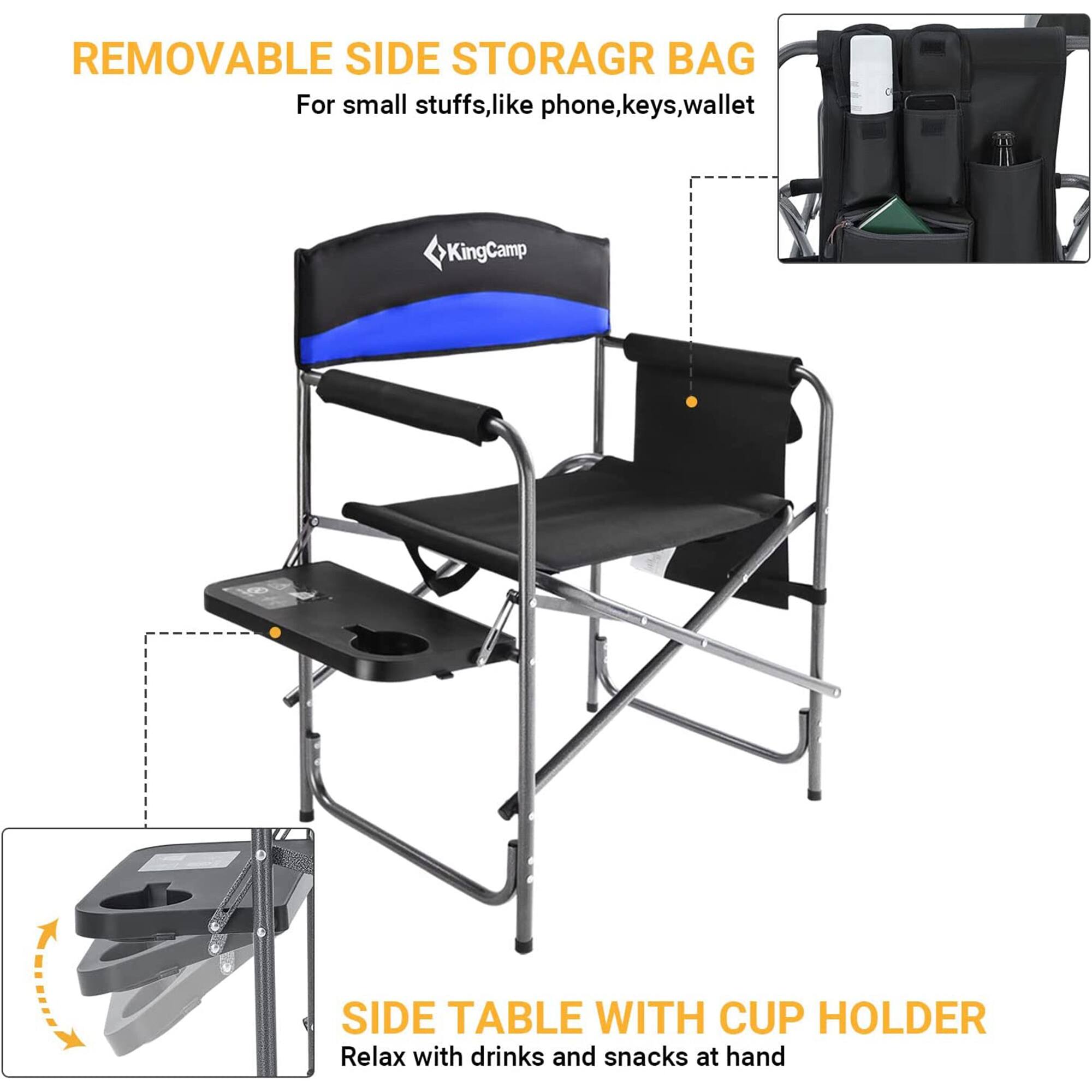 REMOVABLE SIDE STORAGE BAG  
For small stuffs, like phone, keys, wallet  

SIDE TABLE WITH CUP HOLDER  
Relax with drinks and snacks at hand