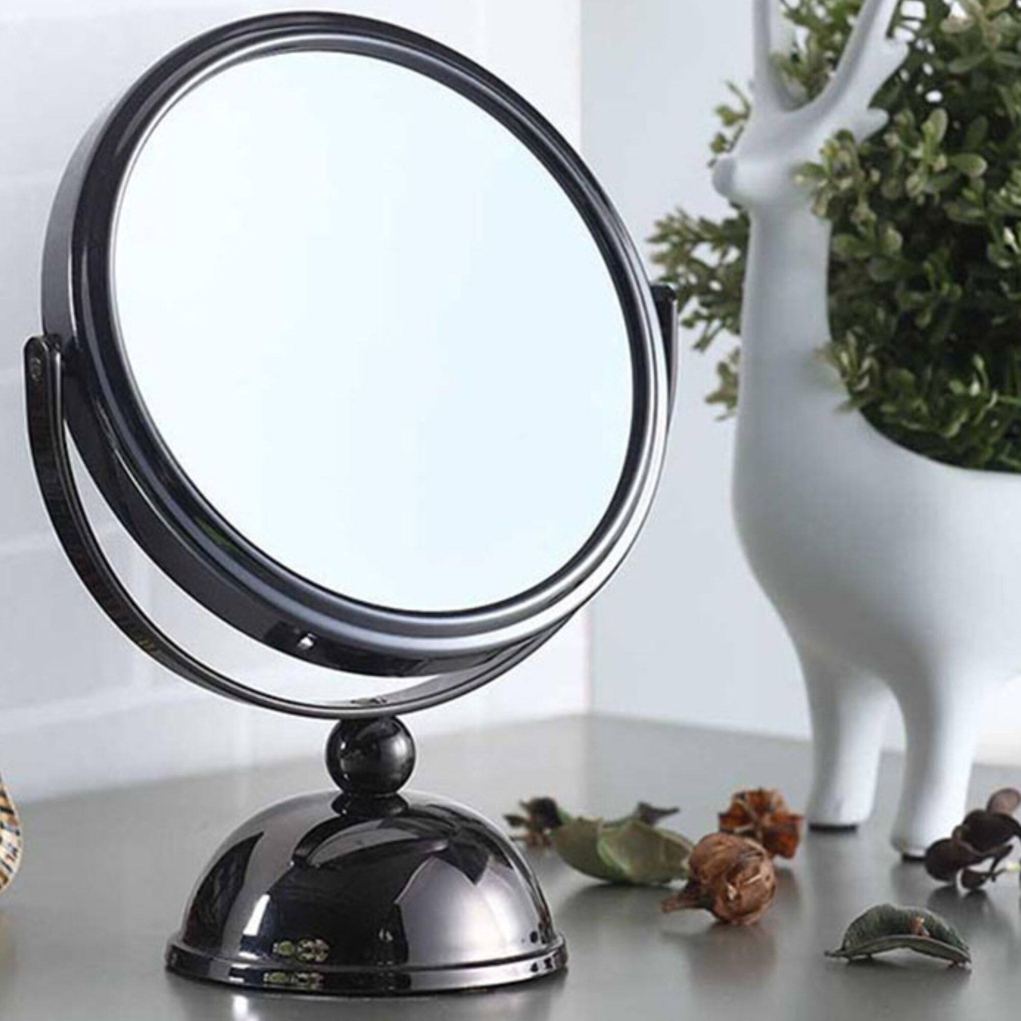 Back. BreeBe - 5.5' Diameter Chrome Make-Up Mirror, x3 magnification, Black finish - Gunmetal.