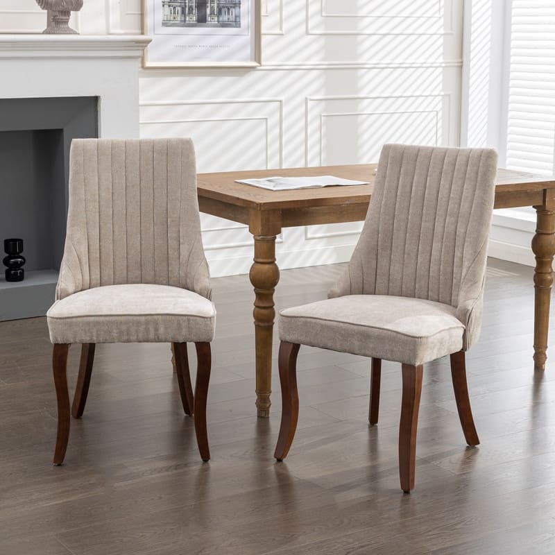 HTUTWOO - Velvet Dining Chairs with High Back & Curved Solid Wood Legs, Set of 2 for Dining Room, Kitchen, Home Use for Families - Beige