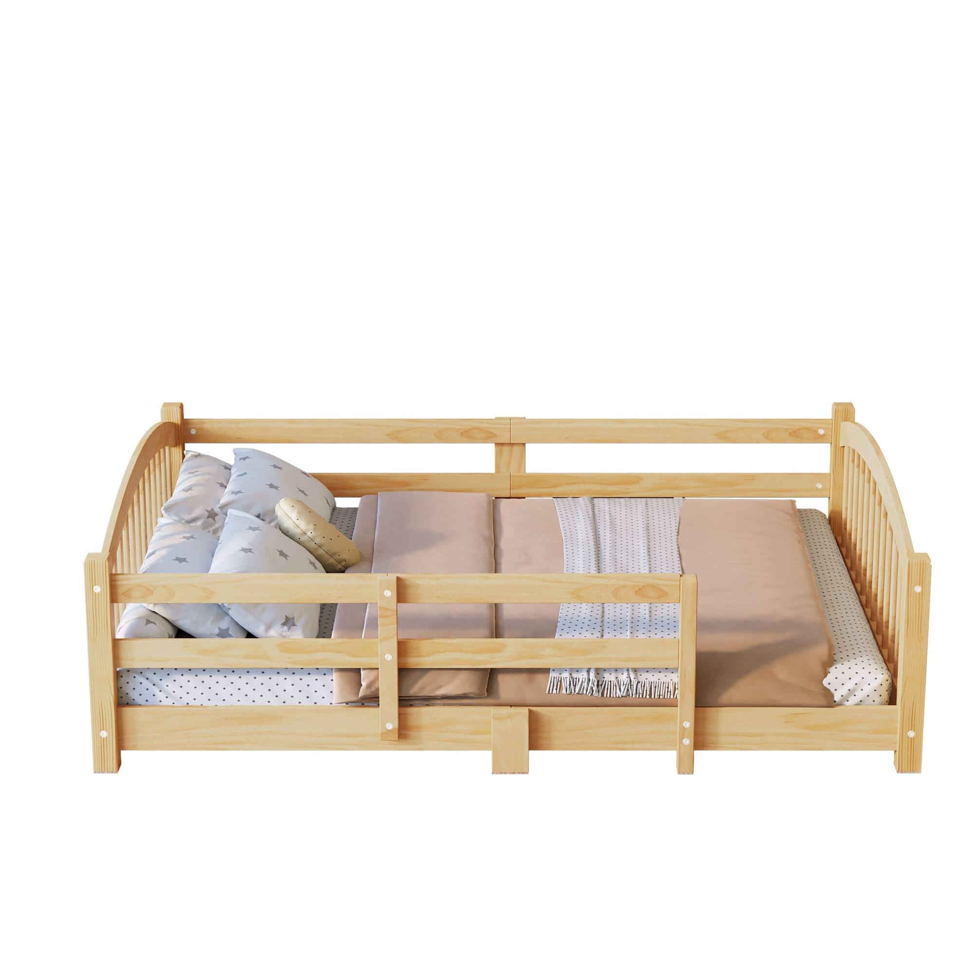 GOODSILO - Full-Size Low-Profile Solid Wood Floor Bed with Safety Guardrails for Children's Bedroom Independence and Secure Sleep - Natural price history on PriceWatchPro