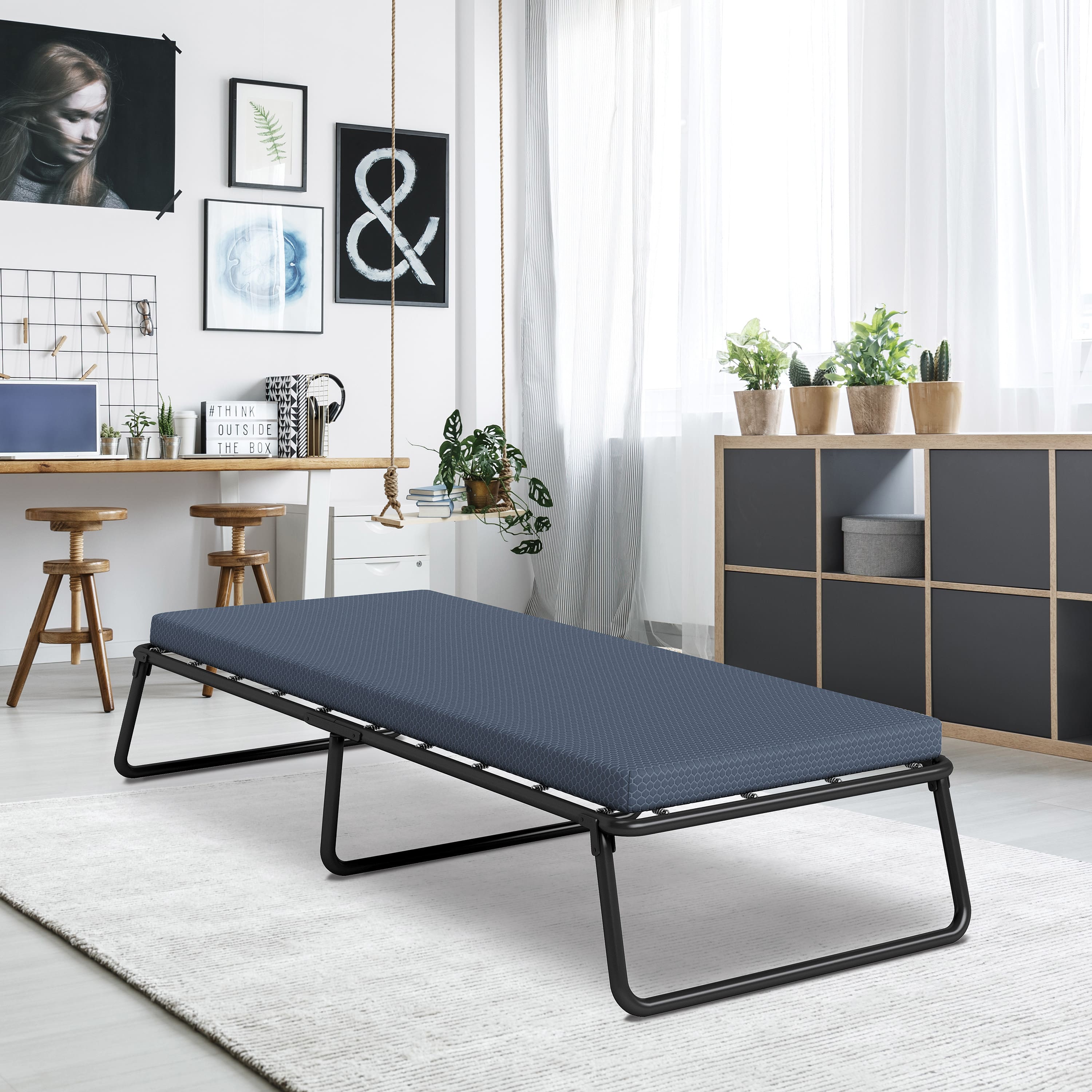 Boyd Sleep - Folding Guest Bed, Metal Frame with GelLux PU Mattress, Washable Removable Cover - Dark Blue price history on PriceWatchPro