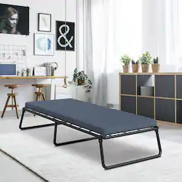 Boyd Sleep - Folding Guest Bed, Metal Frame with GelLux PU Mattress, Washable Removable Cover - Dark Blue
