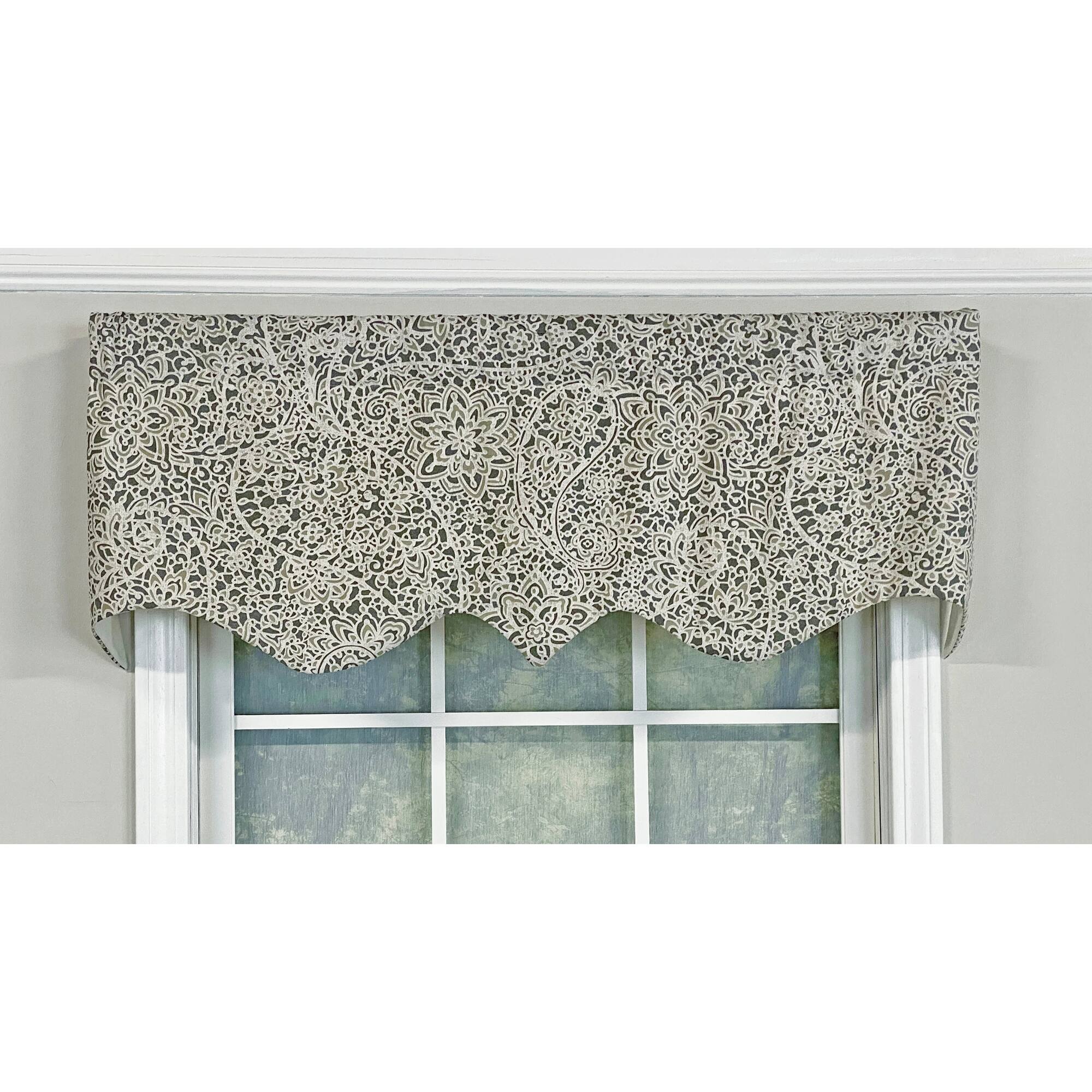 Angle. RLF Home - RLF Home Stella Paisley Regal Valance Pewter Gray. 3" Rod Pocket 50" x 17" - Pewter gray.