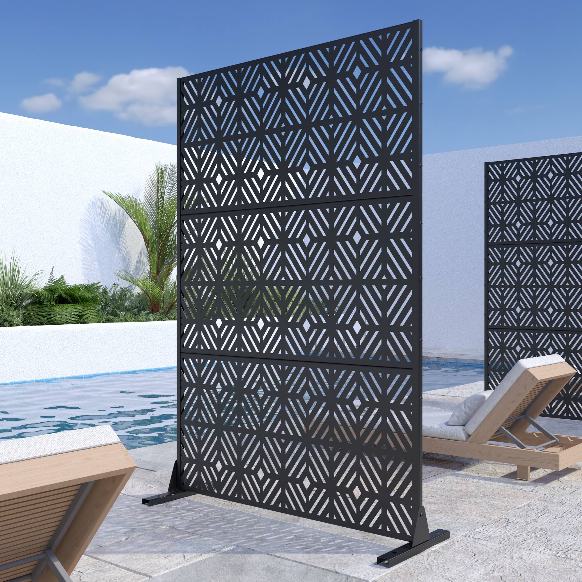 Alt View 1. PexFix - 72 in. x 47 in. Francis Pattern Metal Outdoor Privacy Screen & Panels, Freestanding Garden Divider Fence - Black.