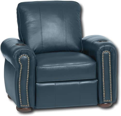 Angle Standard. Berkline - Leather Home Theater Recliner with Straight Left Arm & Curved Right Arm.
