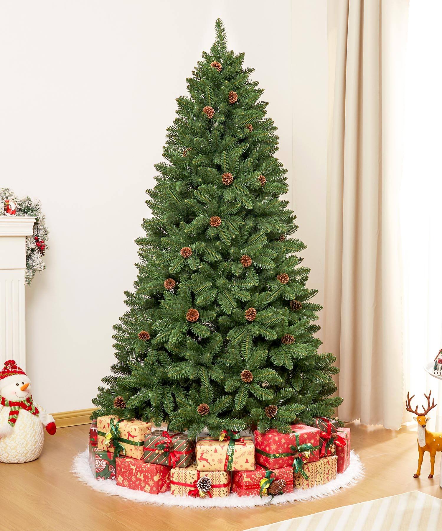 Back. ZACHVO - 5ft Unlit Christmas Tree with 641Branches, 29 Pinecones, Metal Stand, Flame-Retardant PVC, Easy 3-Section Assembly - Green.