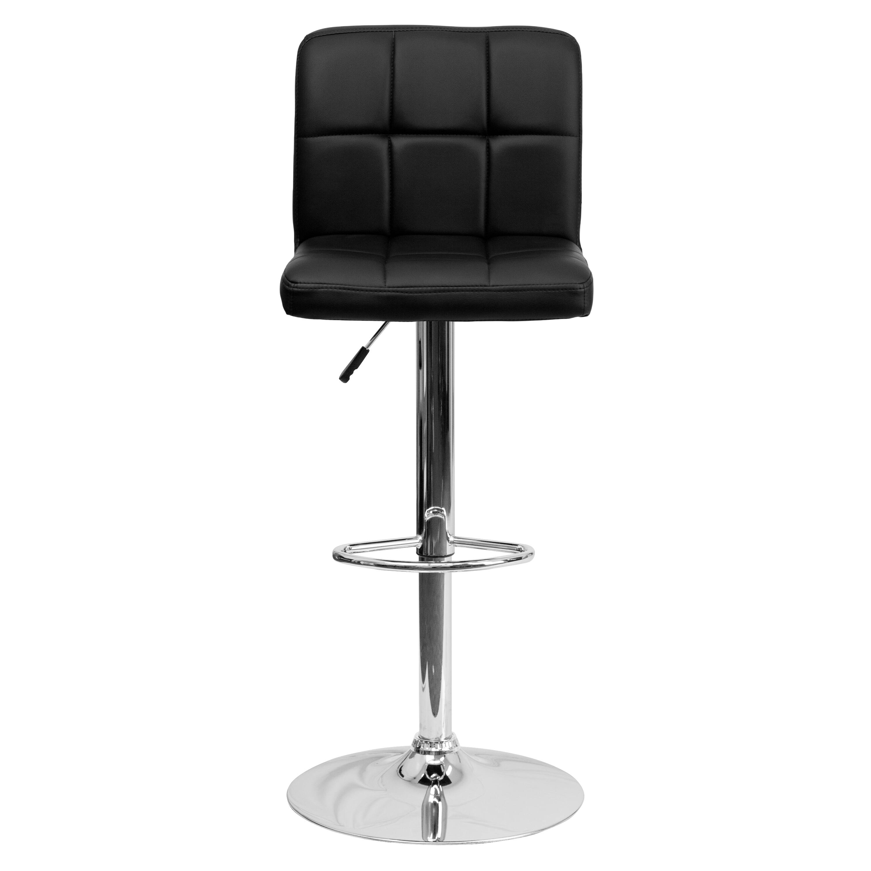 Alt View 7. Emma + Oliver - Quilted Vinyl Swivel Adjustable Height Barstool with Chrome Base - Black.