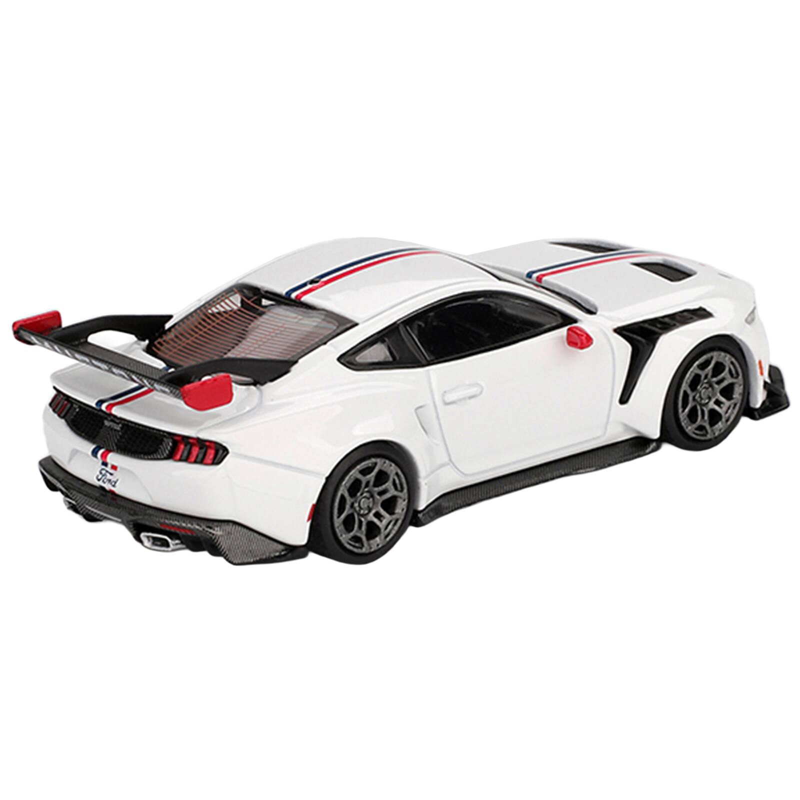 Alt View 3. True Scale Miniatures - Ford Mustang GTD "Spirit of America" White with Red and Blue Stripes Limited Edition 1/64 Diecast Model Car by Mini GT.