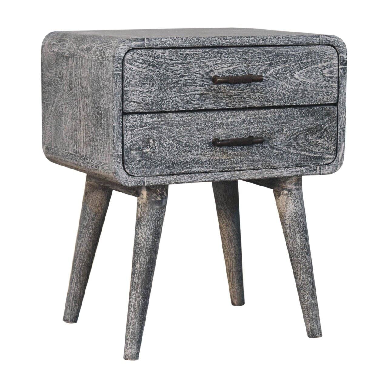 Left. Artisan Furniture - Artisan Furniture Solid Wood Sandblasted Ash Curved Bedside, 2 Drawers, Grey - Grey.