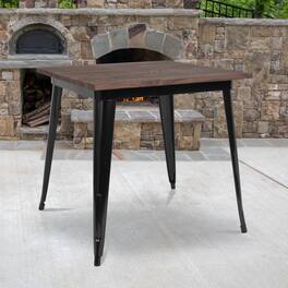 Emma + Oliver - 31.5" Square Metal Indoor Table with Rustic Wood Top - Black