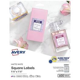 Avery - Print-to-the-Edge Laser/Inkjet Square Labels, 1 1/2" x 1 1/2", 600 Labels/Pack - White