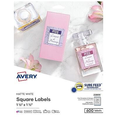 PYXIS
L'Amour de Provenance
AVERY
SURE FEED TECHNOLOGY
MATTE WHITE
Square Labels
1 1/2" x 1 1/2"
22805
Free Template Download
24 Labels per Sheet
600 labels
22806
PERMANENT
Free Template Download
24 Labels per Sheet
600 labels