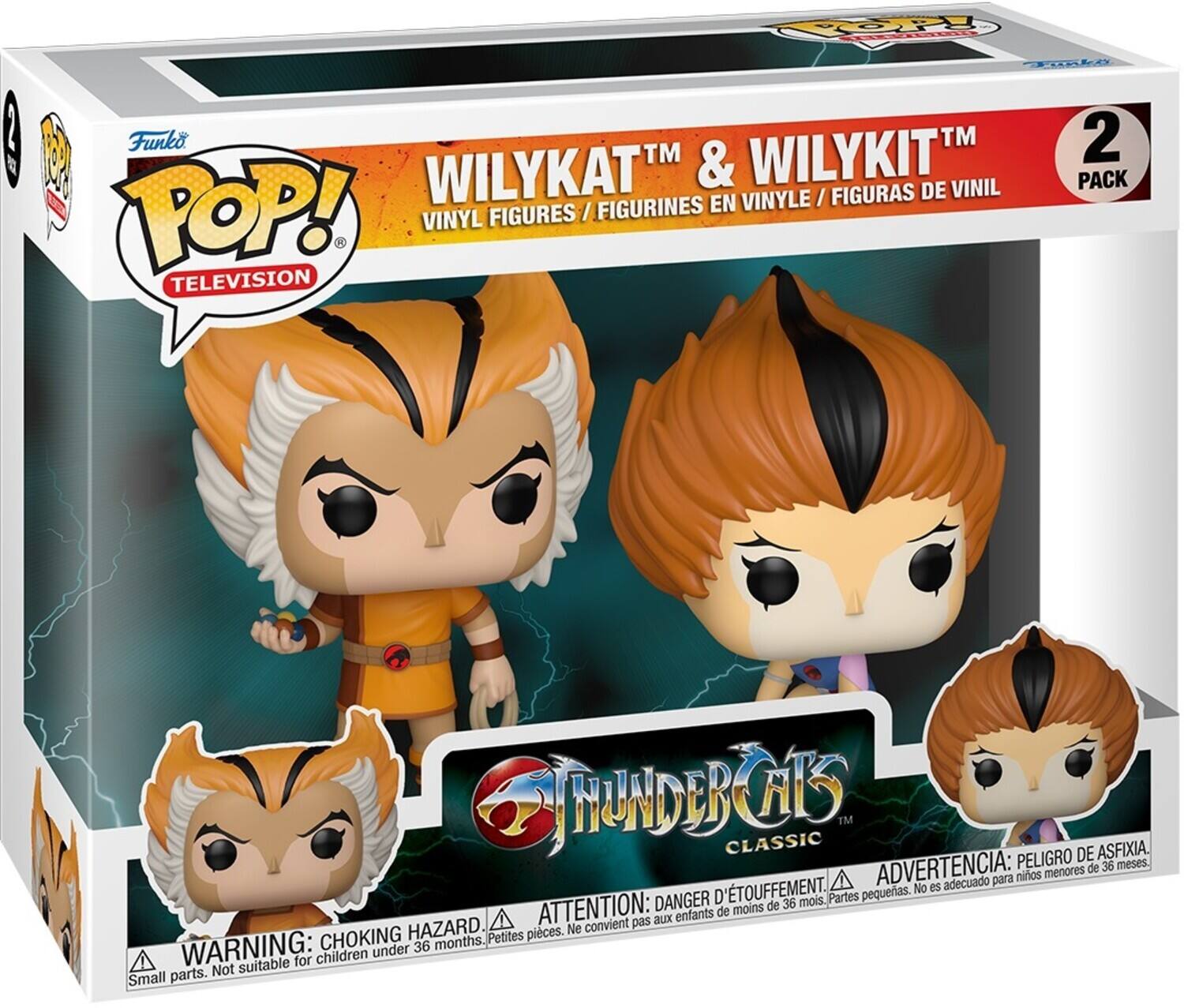 1. Funko POP! Television
2. WILYKAT™ & WILYKIT™
3. Vinyl Figures / Figurines en Vinyle / Figuras de Vinil
4. ThunderCats Classic
5. 2 Pack
6. Warning: Choking Hazard - Small parts. Not suitable for children under 36 months.
7. Attention: Danger d'étouffement. Ne convient pas aux enfants de moins de 36 mois.
8. Advertencia: Peligro de asfixia. No es adecuado para niños menores de 36 meses.