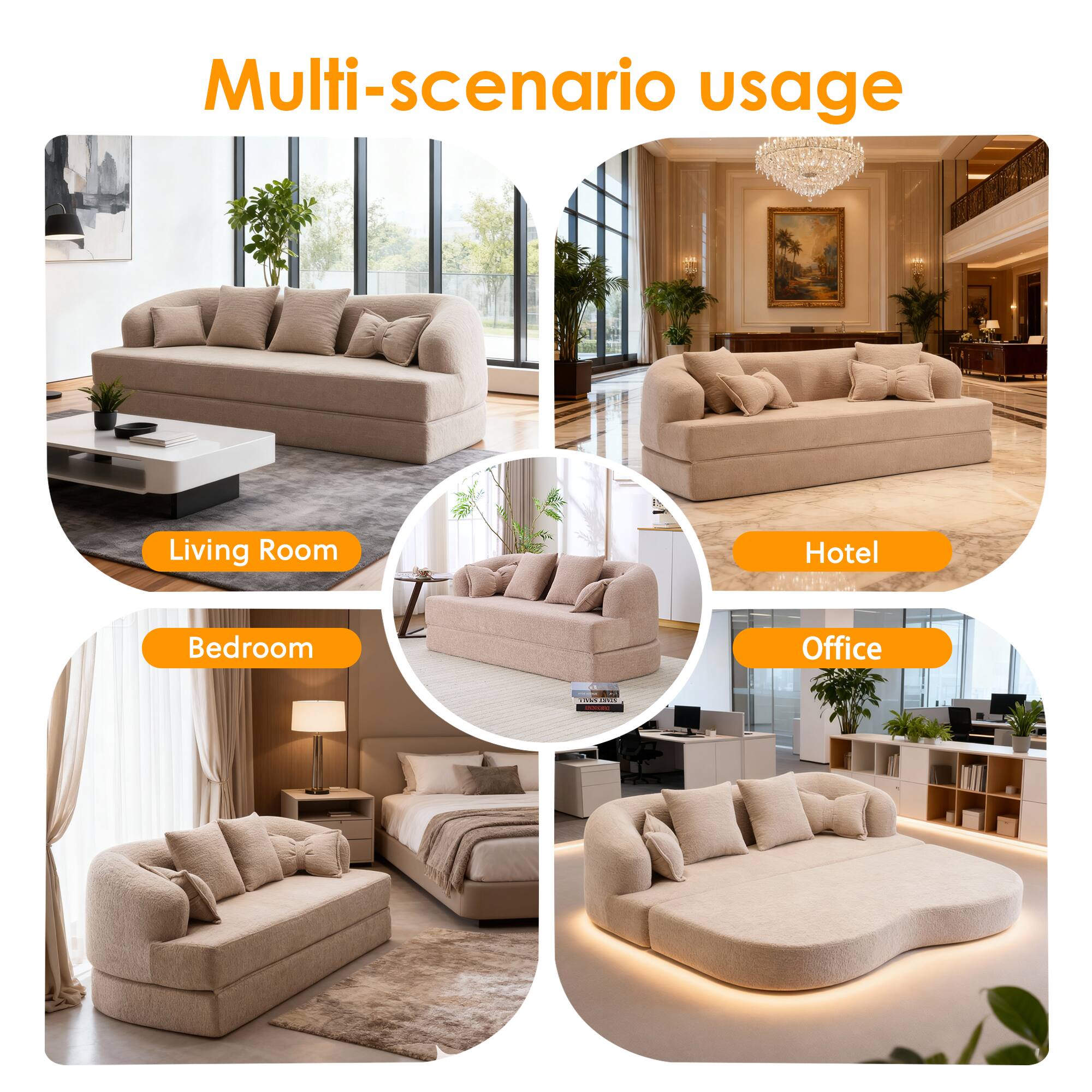 Multi-scenario usage

Living Room  
Hotel  
Bedroom  
Office