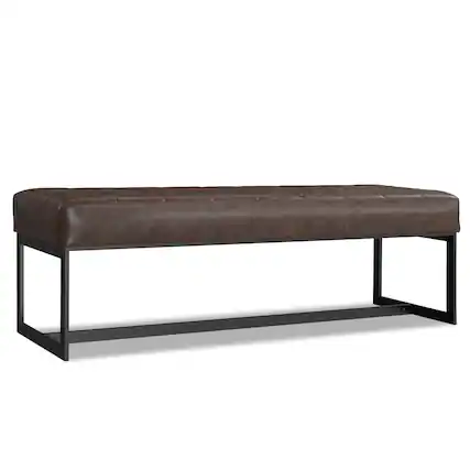 Front. Simpli Home - Penelope Leather Ottoman Bench in Brown Genuine Leather - Brown.
