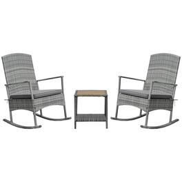 Resenkos - PE Rattan Set, Wicker Recliner Rocker Chairs, Comfortable Outdoor Lounge with Soft Cushions - Gray