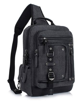 Front. Skar Audio - Messenger Bag For Men Canvas Sling Crossbody Backpack Laptop Shoulder Hiking Daypacks Casual MULTI-POCKETS: - Black X-Large.