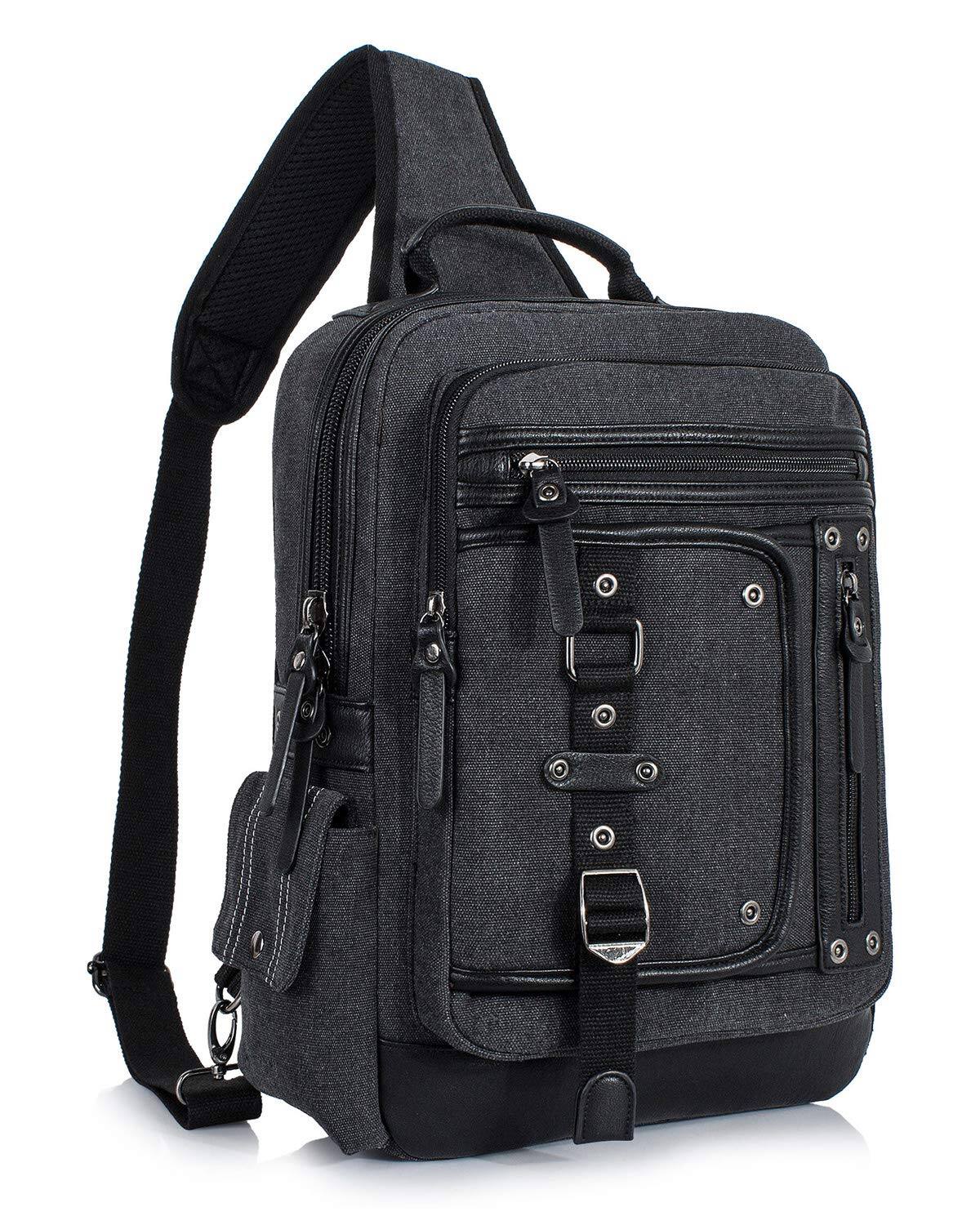 Front. Skar Audio - Messenger Bag For Men Canvas Sling Crossbody Backpack Laptop Shoulder Hiking Daypacks Casual MULTI-POCKETS: - Black X-Large.