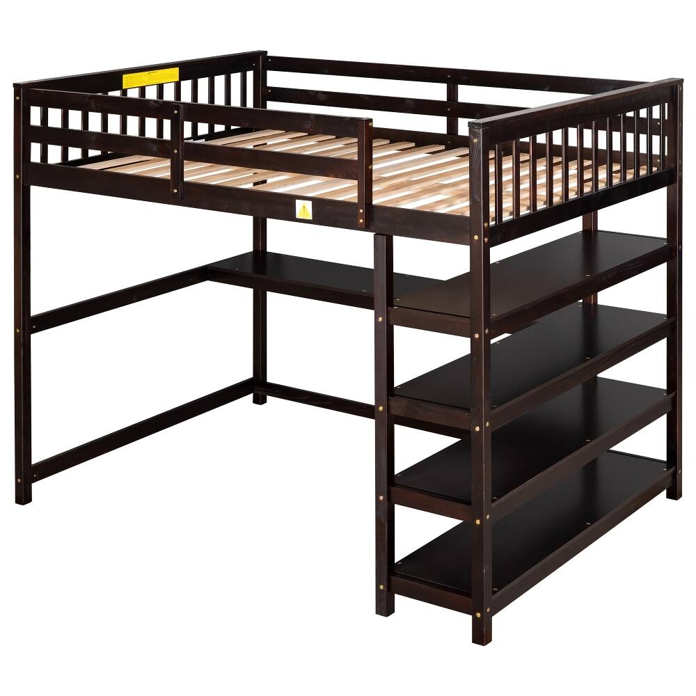 Alt View 7. Loheer - Loheer Full Size Loft Bed with Desk and Storage Shelves Espresso Solid Wood - Espresso.