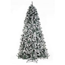 Winado - 9FT Artificial Christmas PVC Tree Pre-Lit Snow Flocking with Light, Branch Tips for Indoor Holiday Party Decoration - Snow Flocked Green