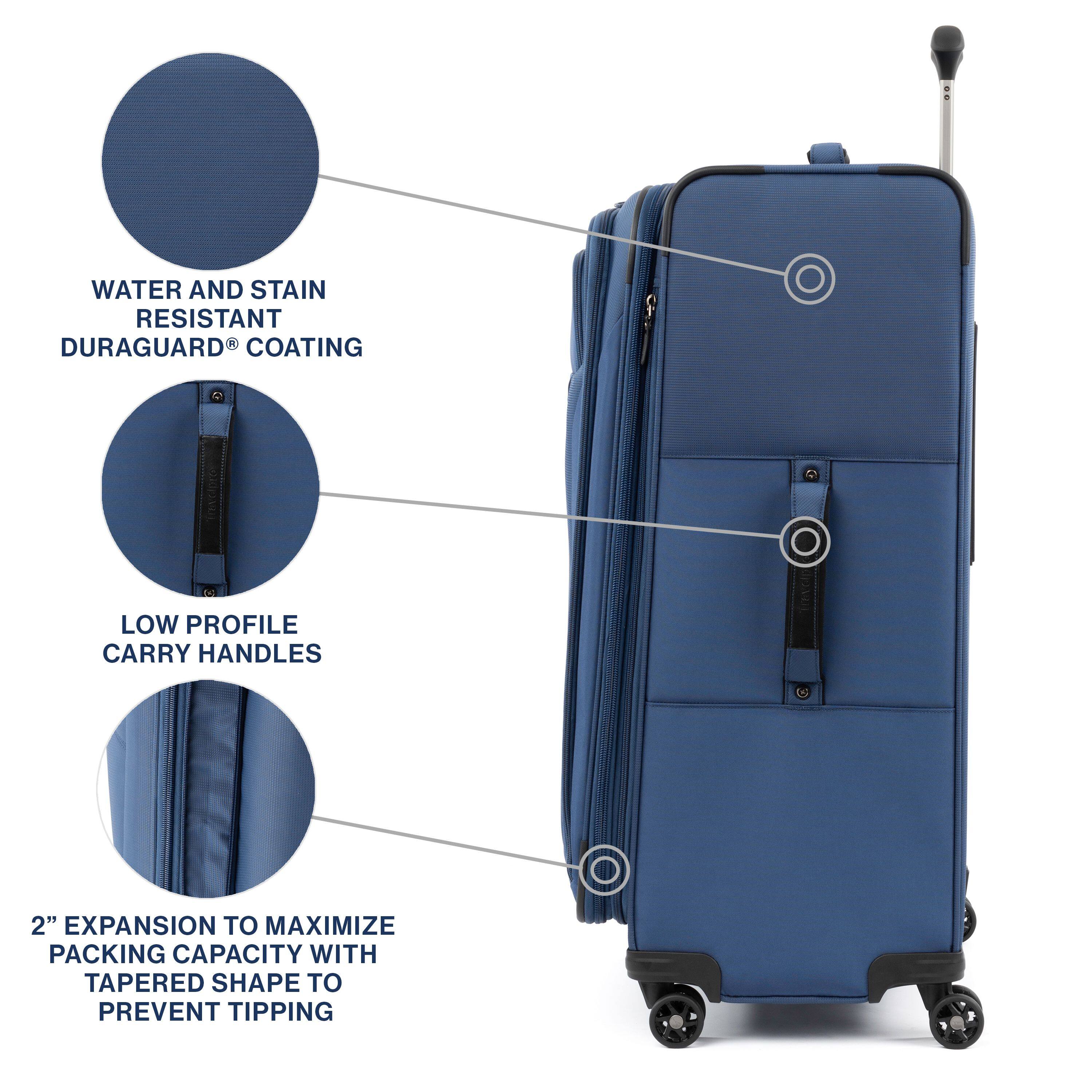 WATER AND STAIN RESISTANT DURAGUARD® COATING  
LOW PROFILE CARRY HANDLES  
2" EXPANSION TO MAXIMIZE PACKING CAPACITY WITH TAPERED SHAPE TO PREVENT TIPPING