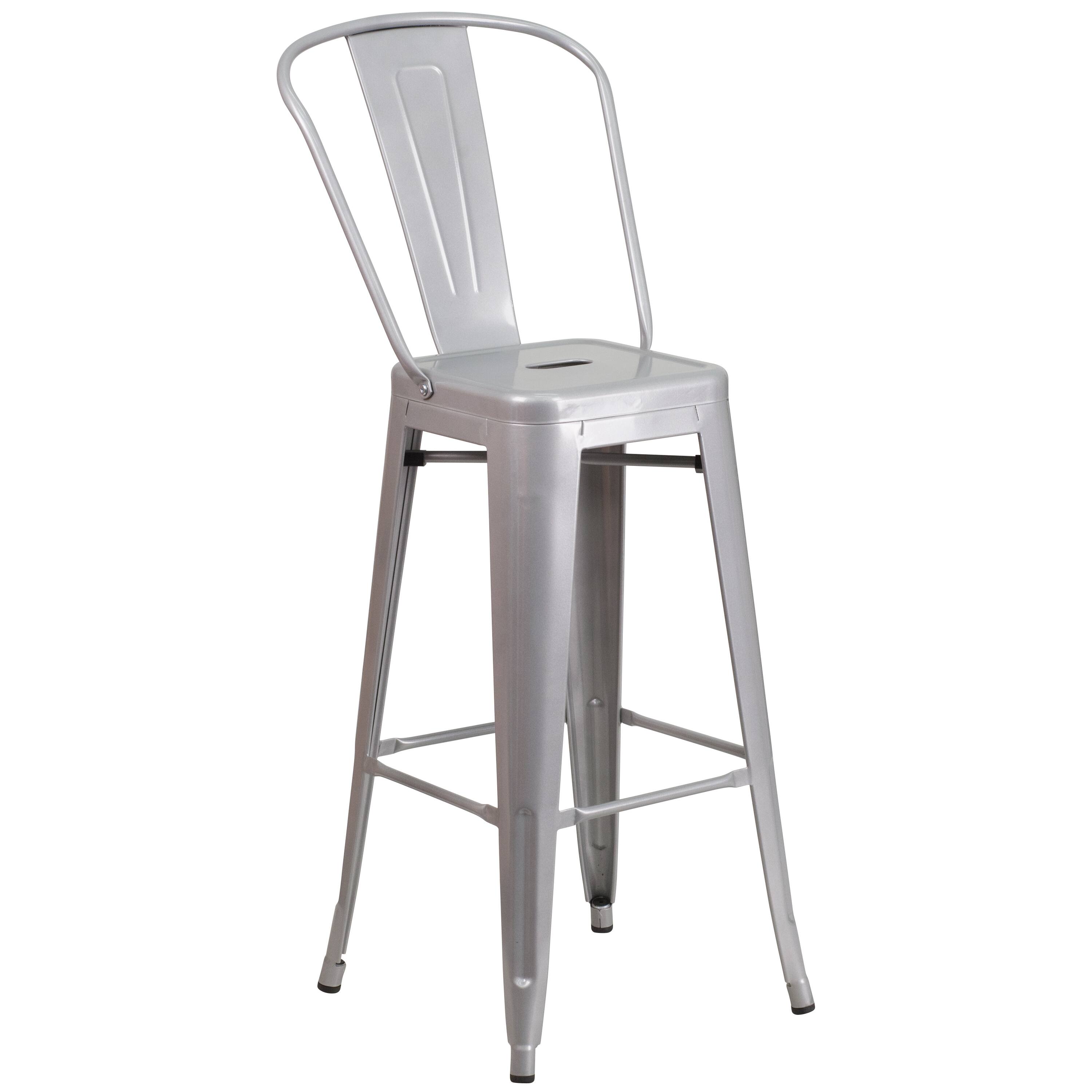 Alt View 4. Emma + Oliver - Commercial Grade 30" Round Metal Indoor-Outdoor Bar Table Set with 4 Cafe Stools - Silver.