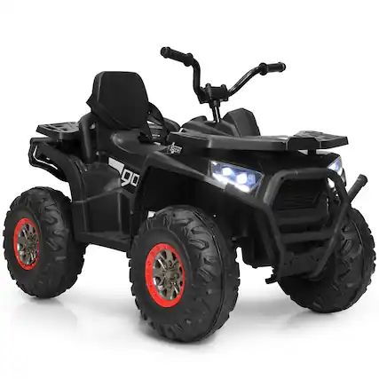 Front. Gymax - Gymax 12V Electric Kids Ride On Car ATV 4-Wheeler Quad w/ LED Light Black - Black.